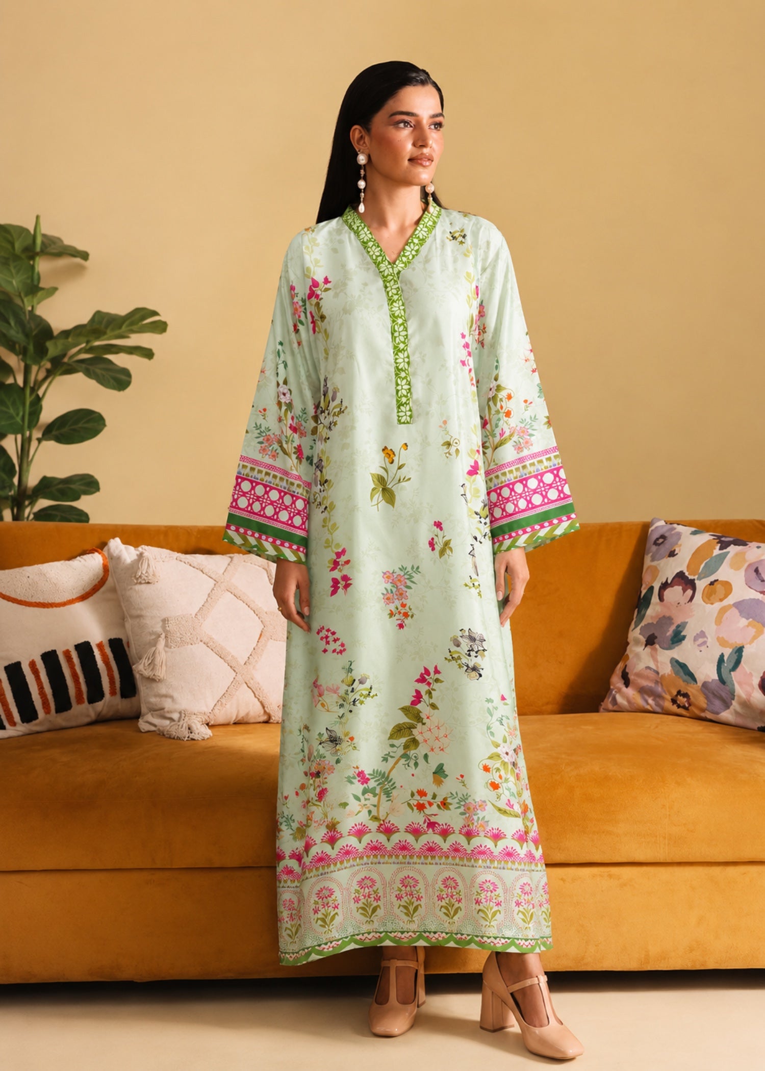 poly lawn Kaftan in Mint green