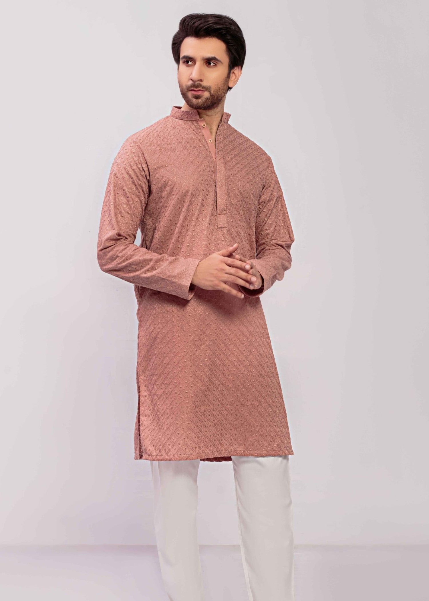 chikankari cotton Kurta in Orchid pink