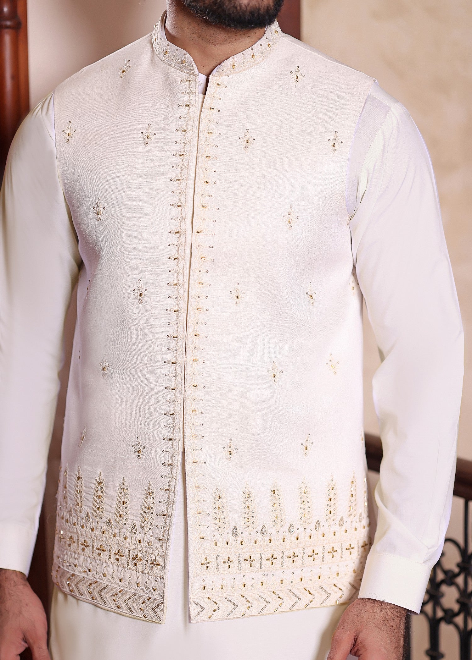 raw silk Waistcoat in Ivory