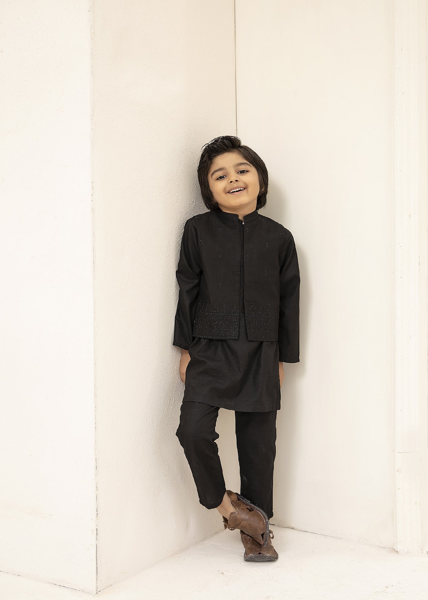 injected slub Waistcoat in Black