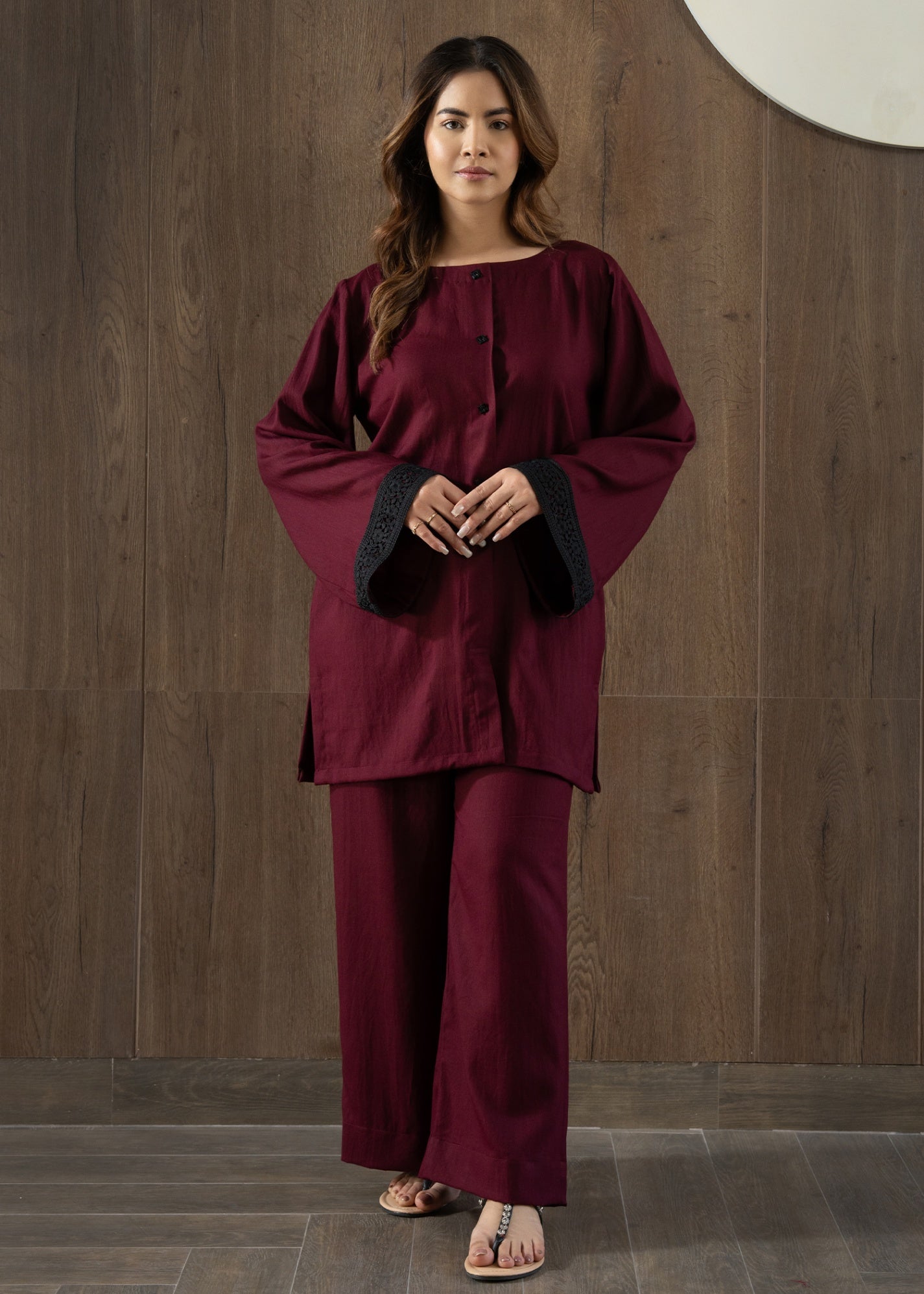 cotton karandi Co ord Sets in Burgundy