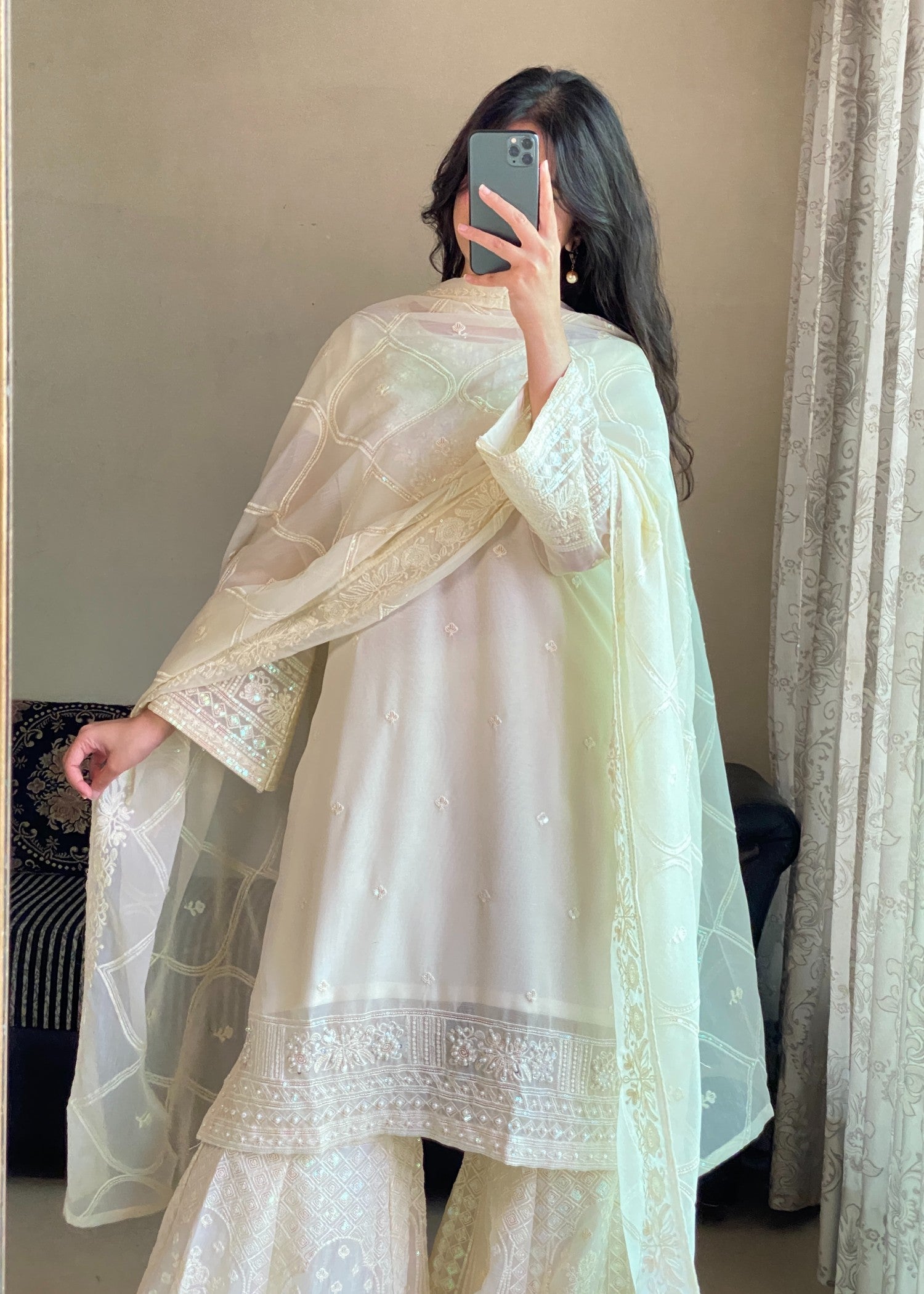 chiffon Gharara in Cream