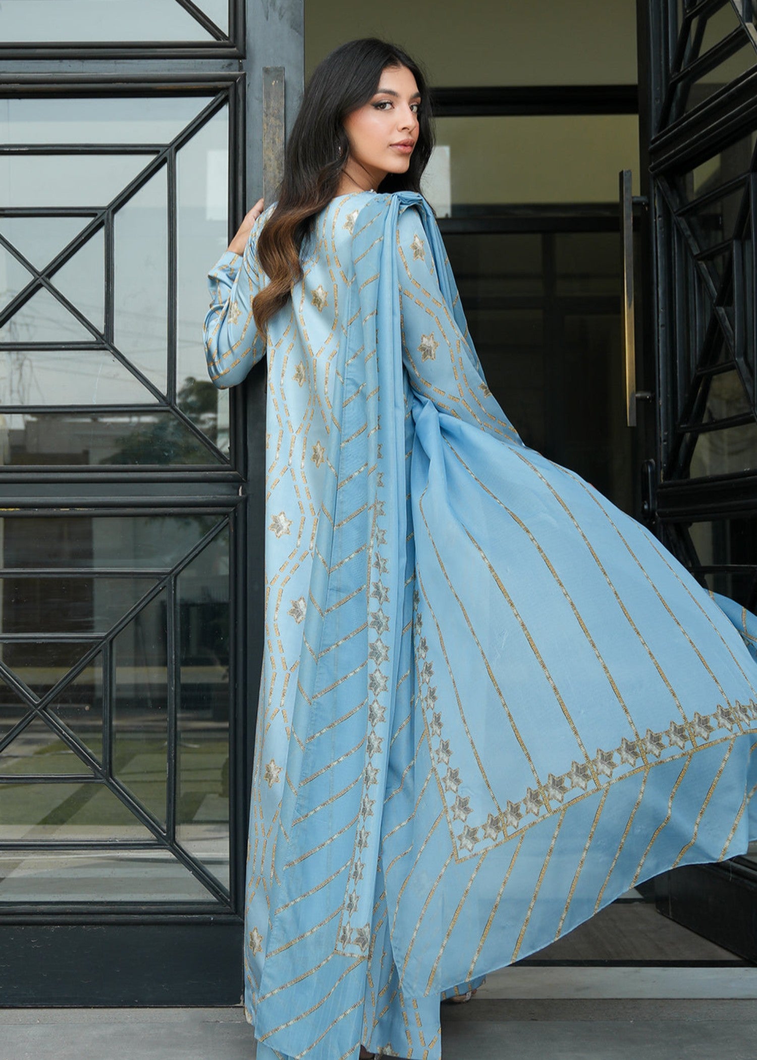 silk charmeuse Kurti in Light blue