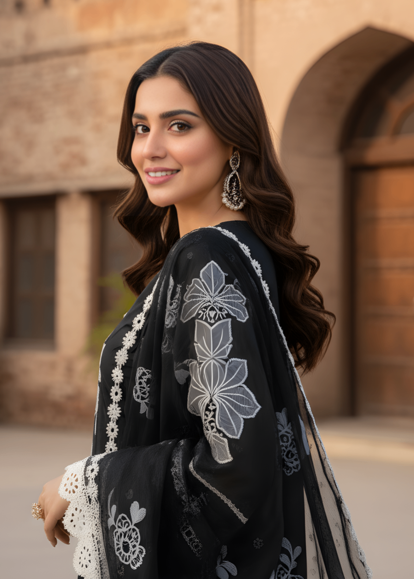 khaddi net Kurta Set in Black