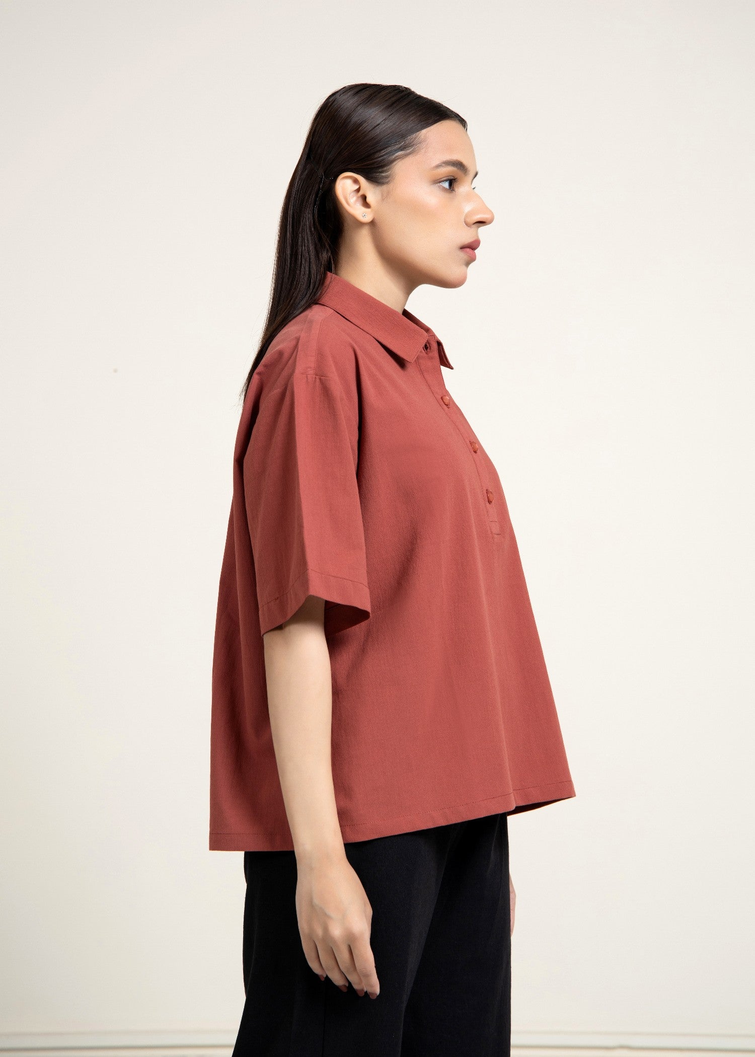 cotton linen Top in Rust red