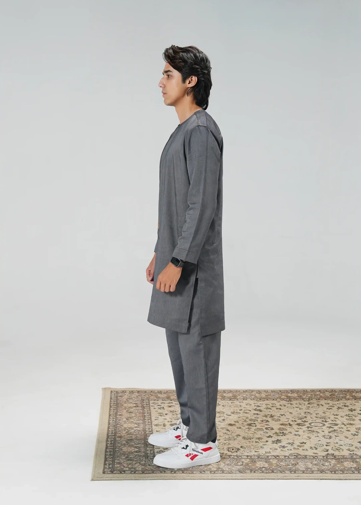 denim Kurta Set in Zinc grey