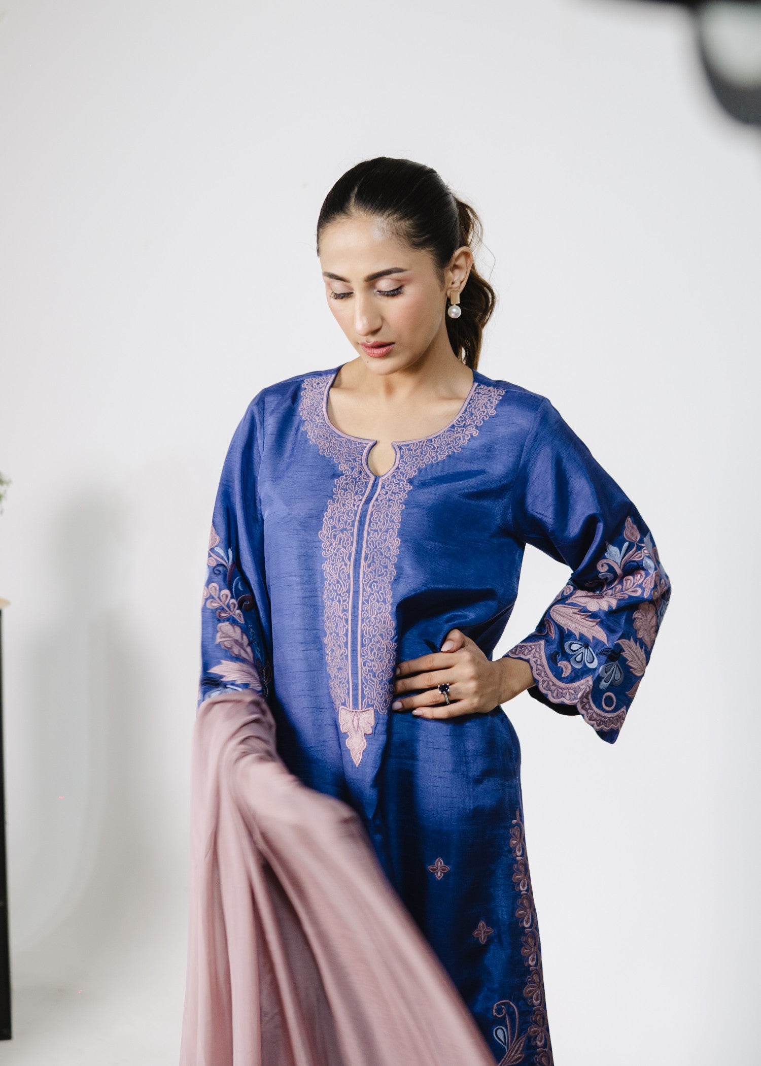 korean raw silk Kurta Set in Blue
