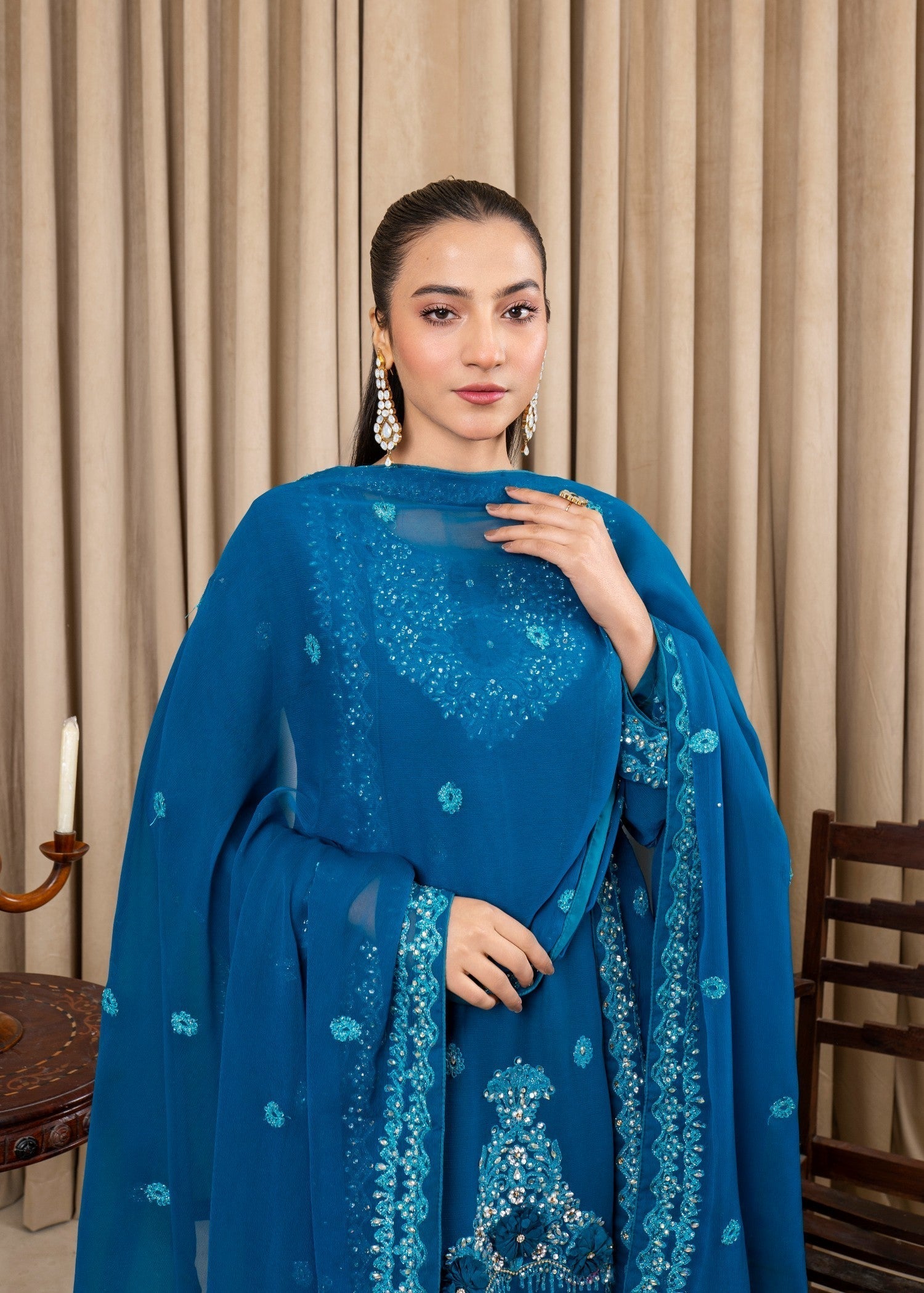 chiffon Gharara in Blue