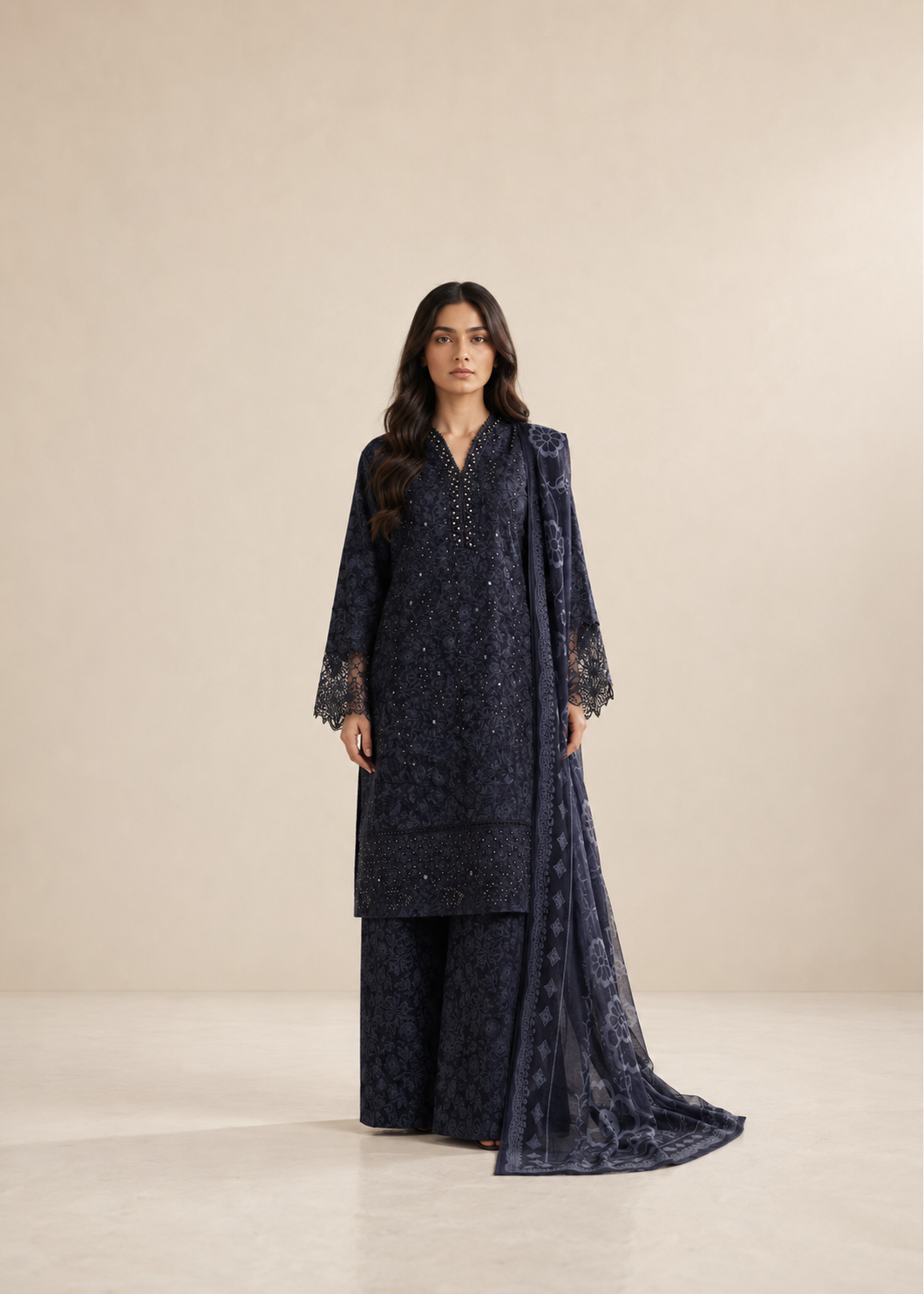cotton Kurta Set in Black, charcoal black, coal
