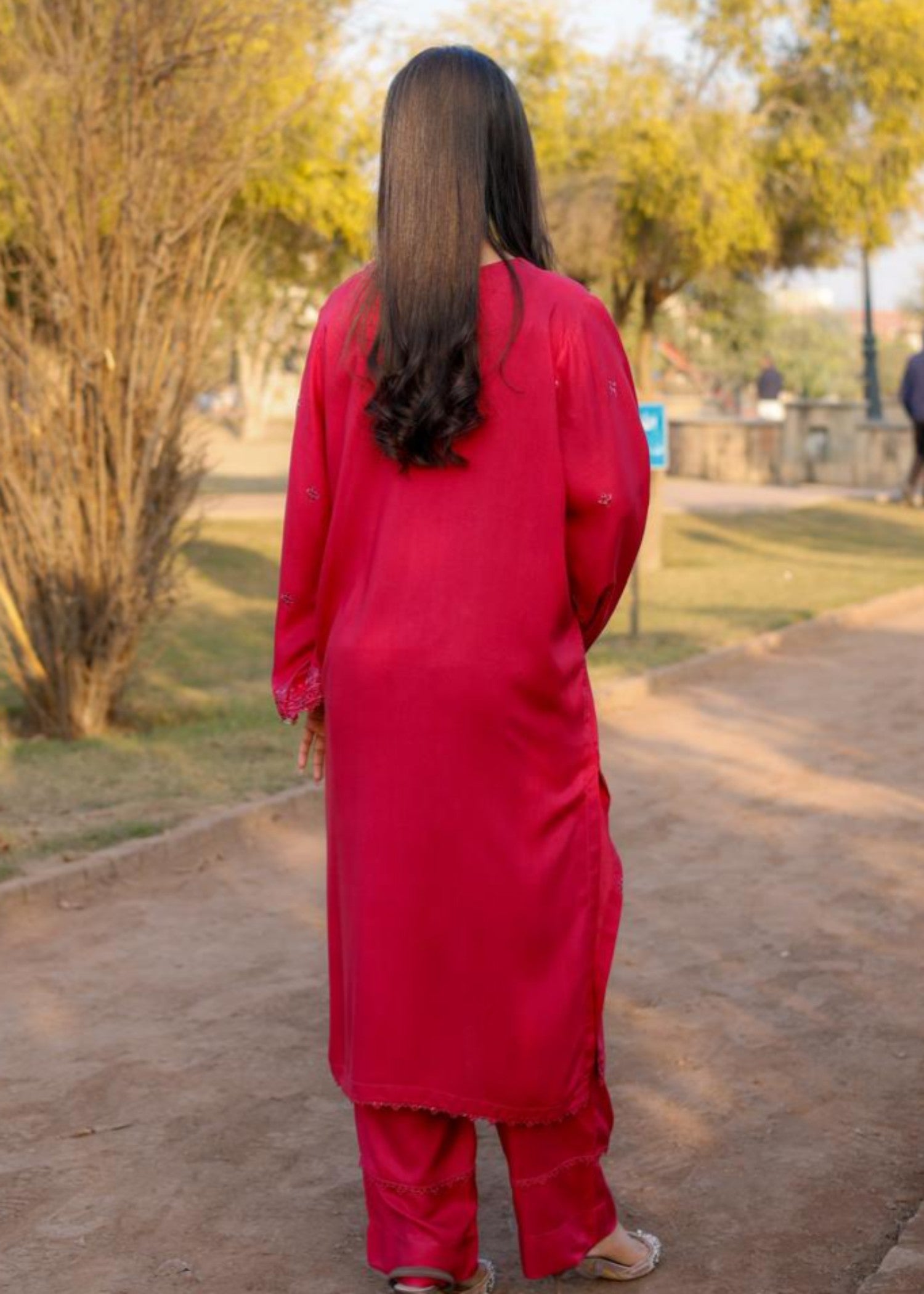 linen Kurta Set in Vivid pink