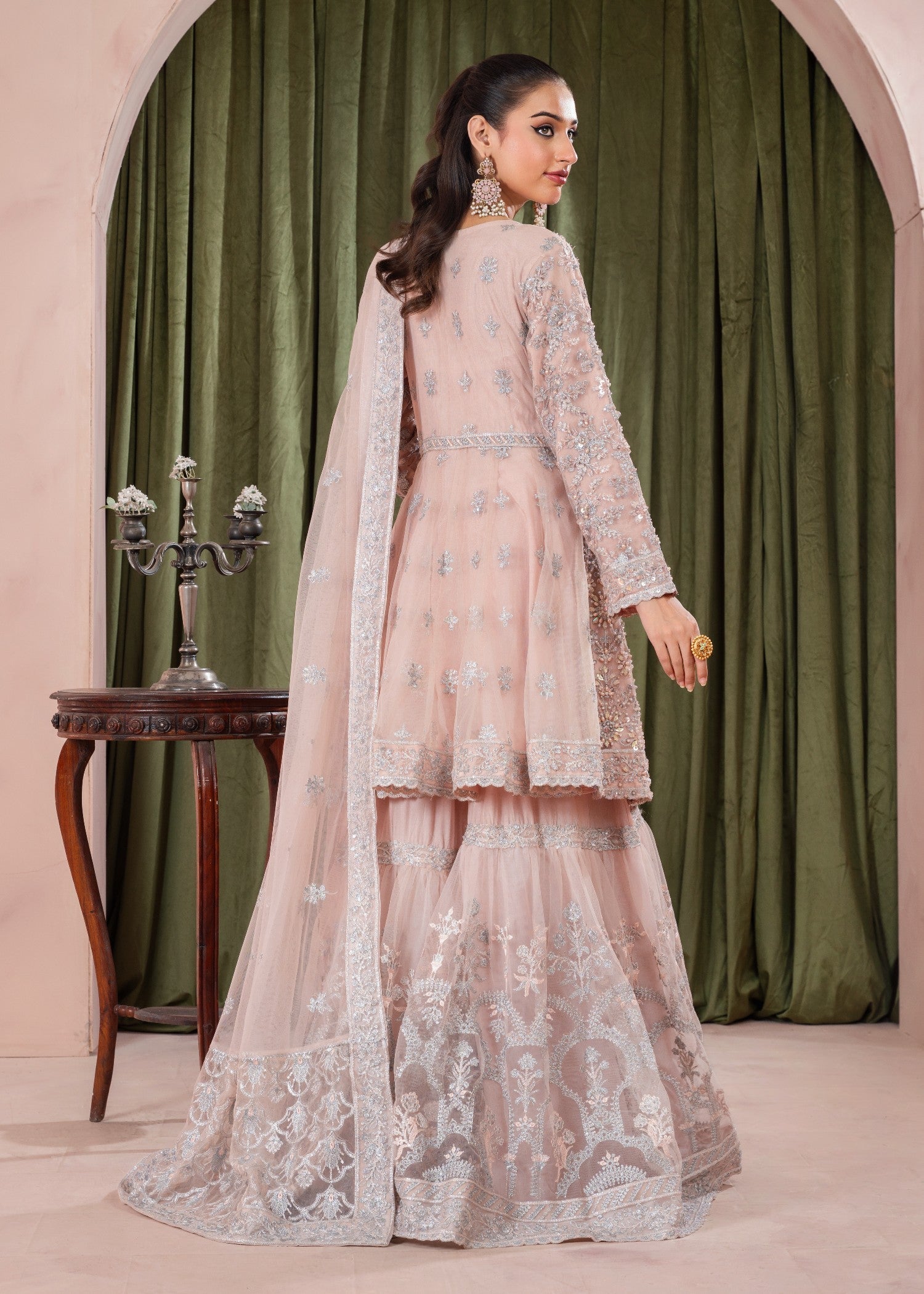 net Peplum in Baby pink