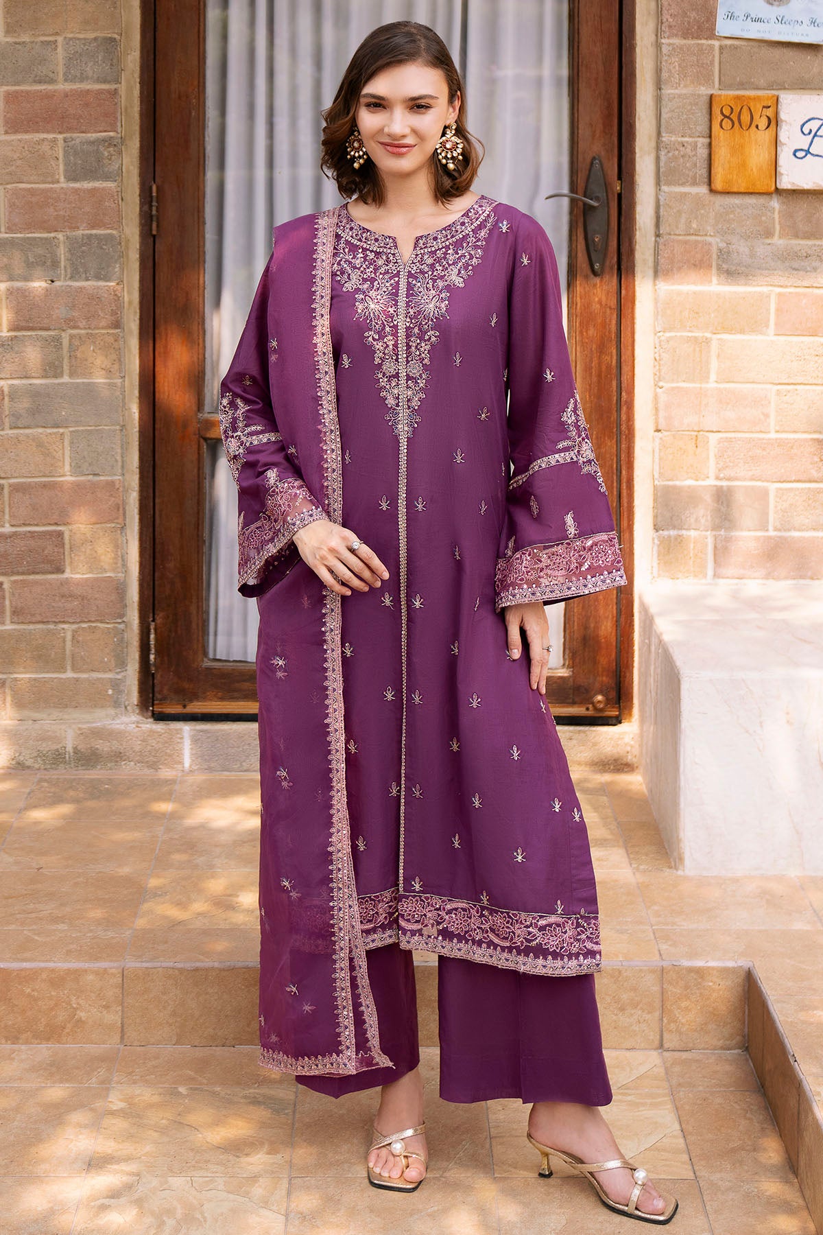 lawn Kurta Set in Royal amethyst
