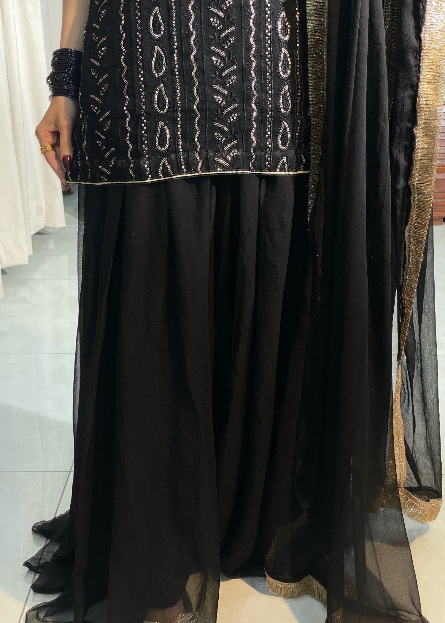 bemberg crinkle chiffon Sharara in Jet black