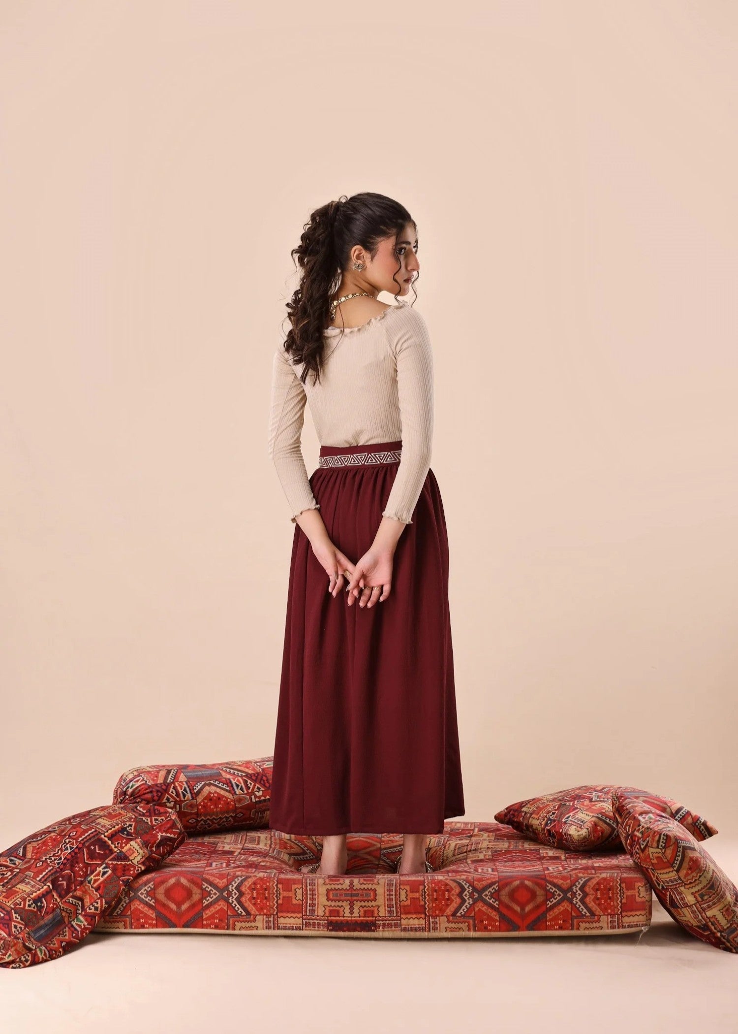 polyester Skirt in Maroon