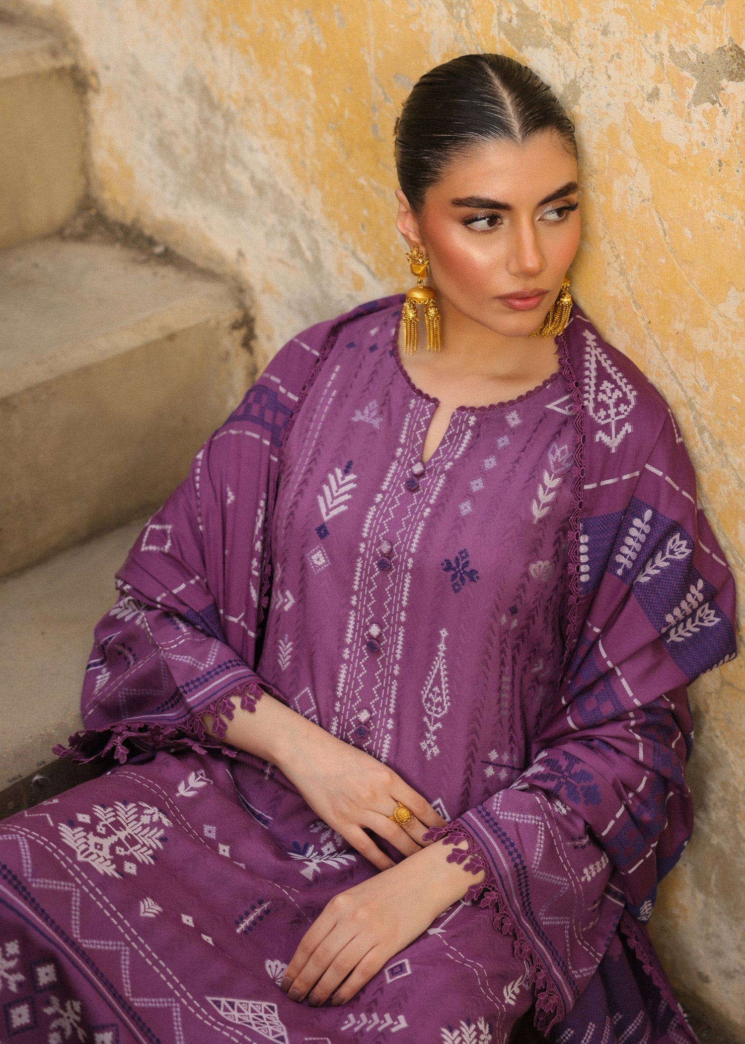 jacquard viscose Unstitched in Purple