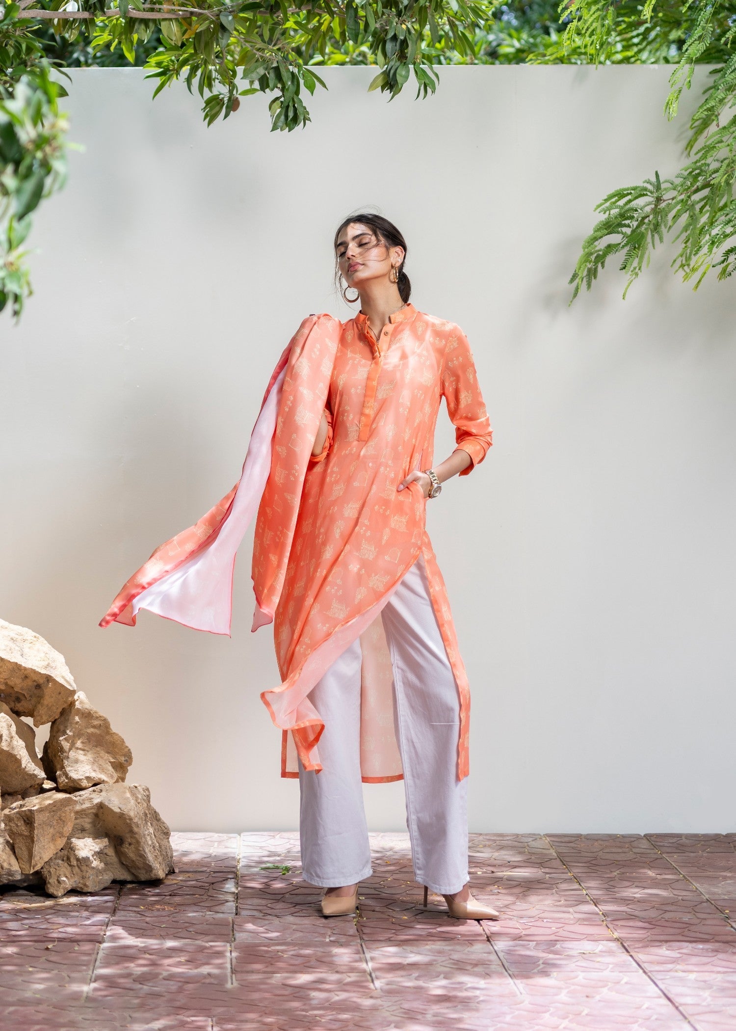 chiffon Kurti in Peach pink