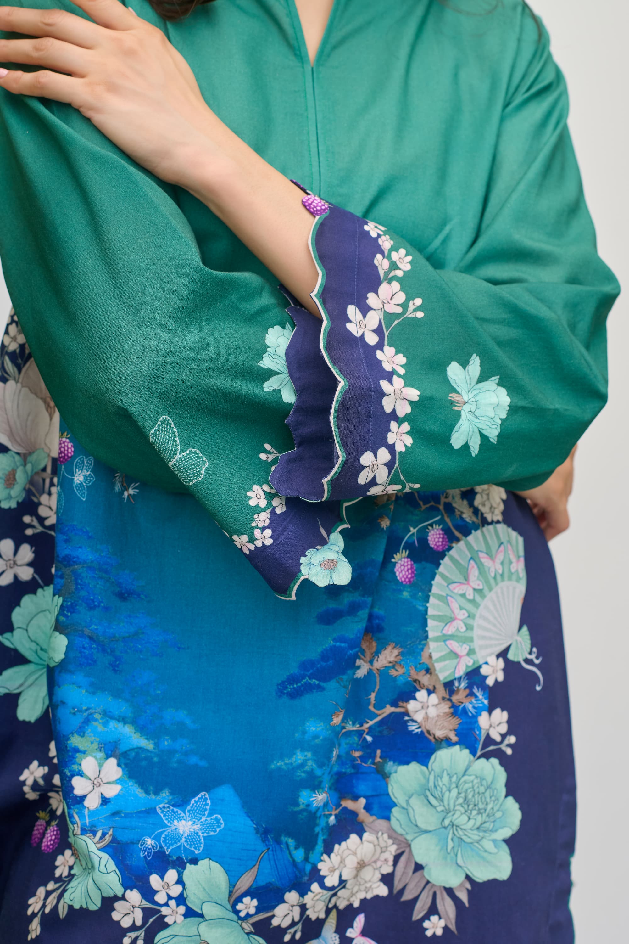 lawn Kurta Set in Teal, navy blue