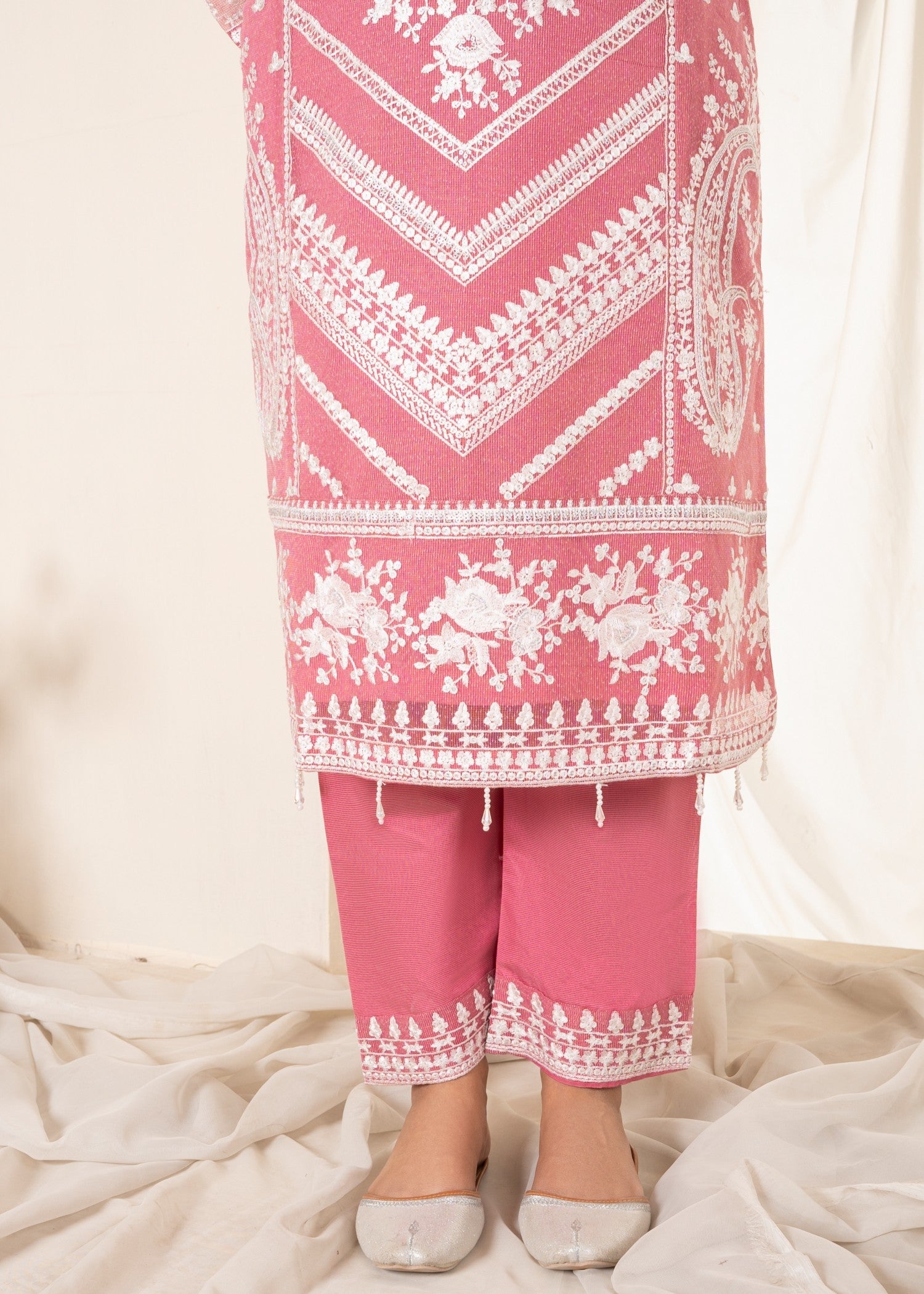 cotton net Kurta Set in Blush pink