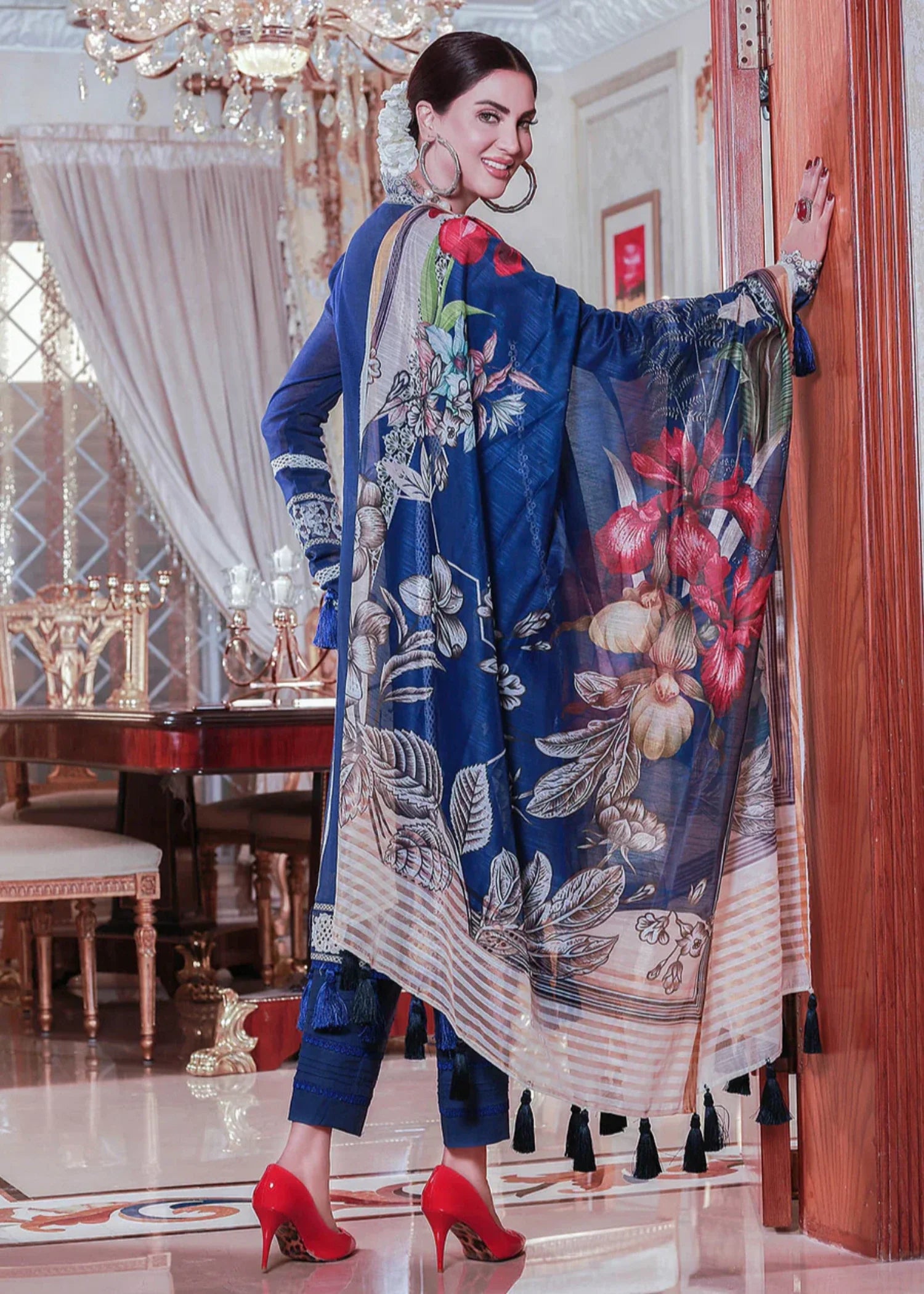khaddi net Unstitched in Blue