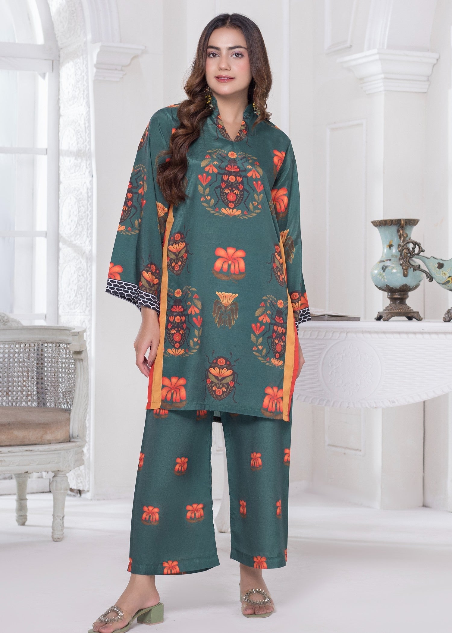 polyester crepe Co Ord Sets in Green