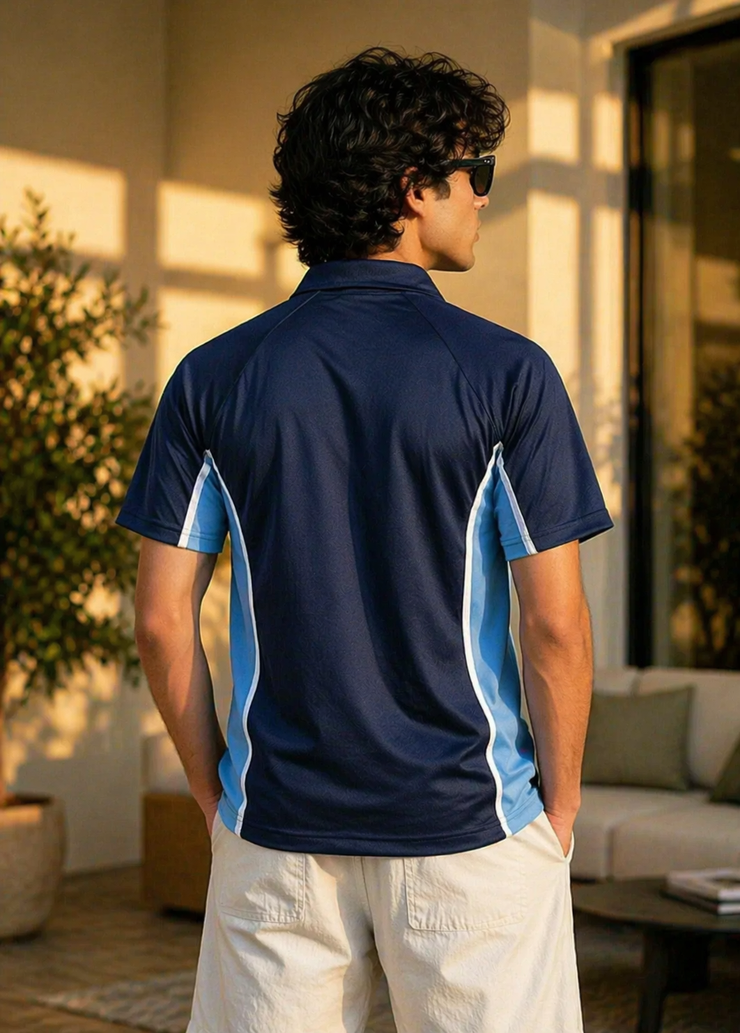 polyester Polo Shirt in Navy blue, sky
