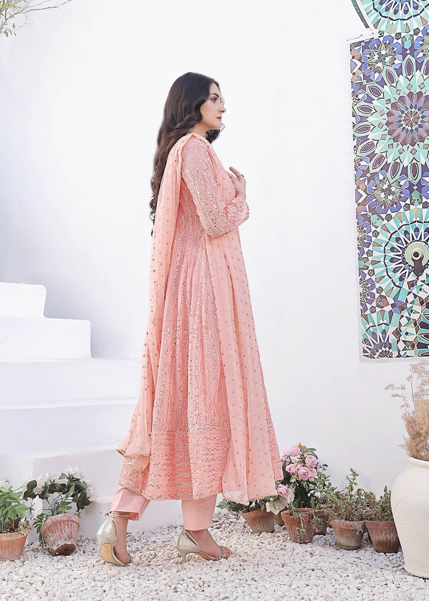 chiffon Angrakha in Pink