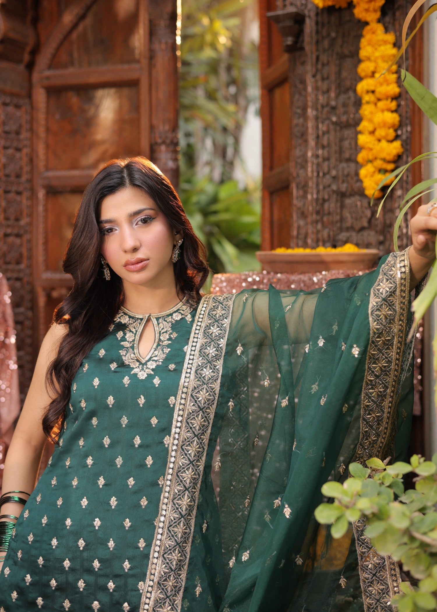 pure silk Kurta Set in Emerald green