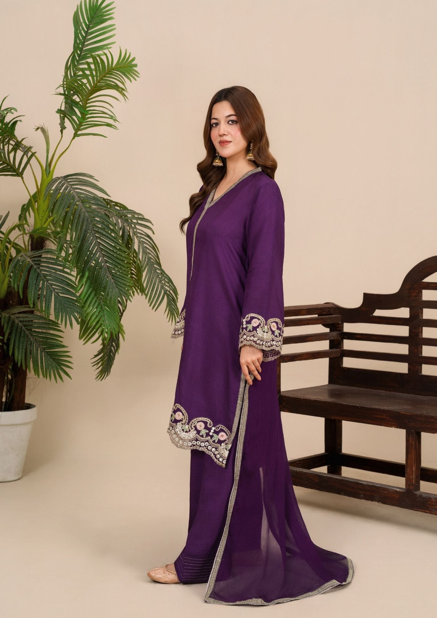 viscose thai silk Kurta Set in Plum
