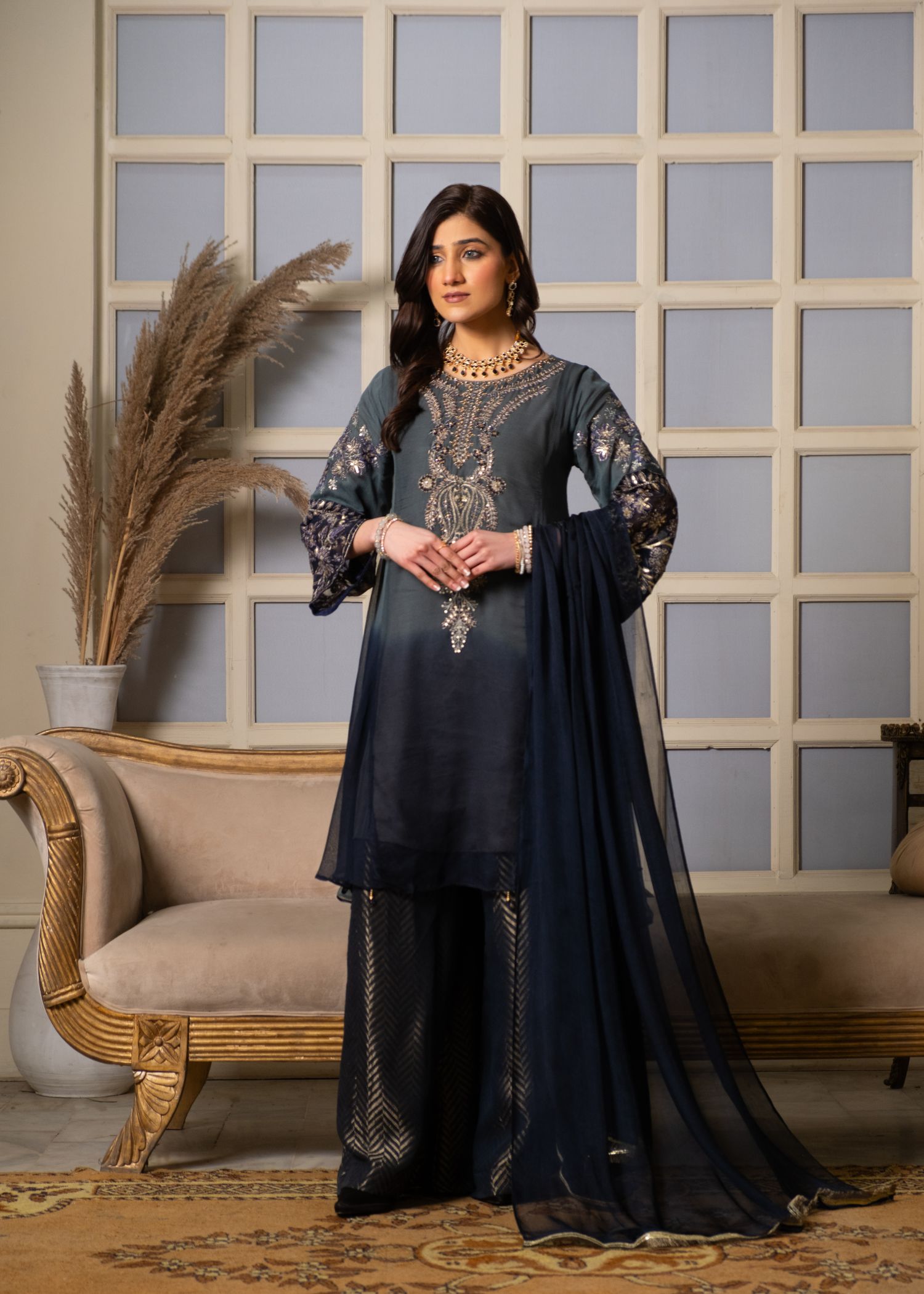 chiffon Short Frock in Grey