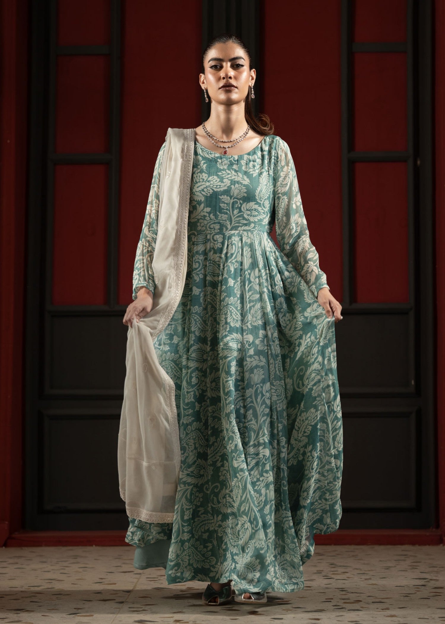chiffon Pishwas in Frost blue
