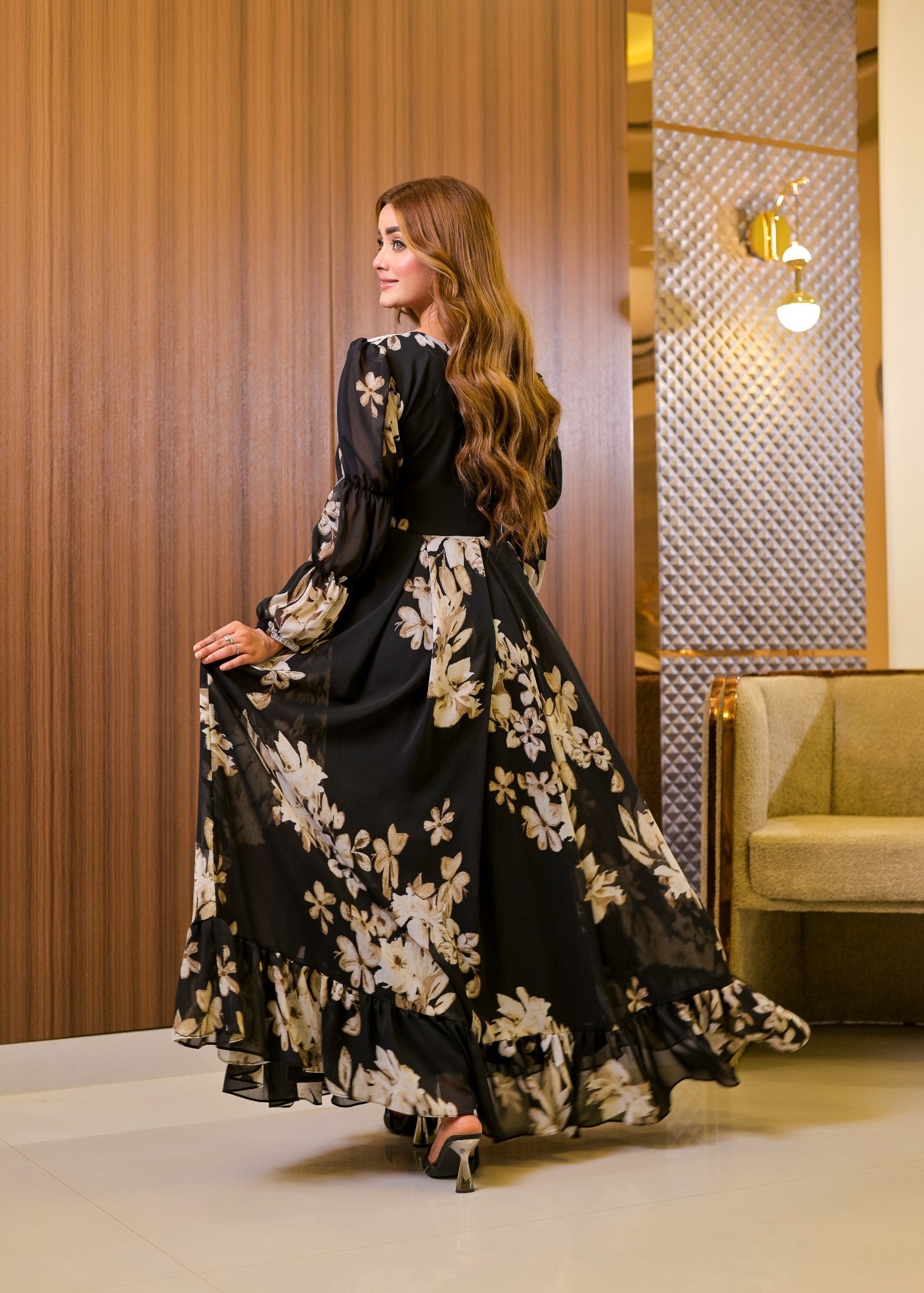 polyester chiffon Maxi in Black