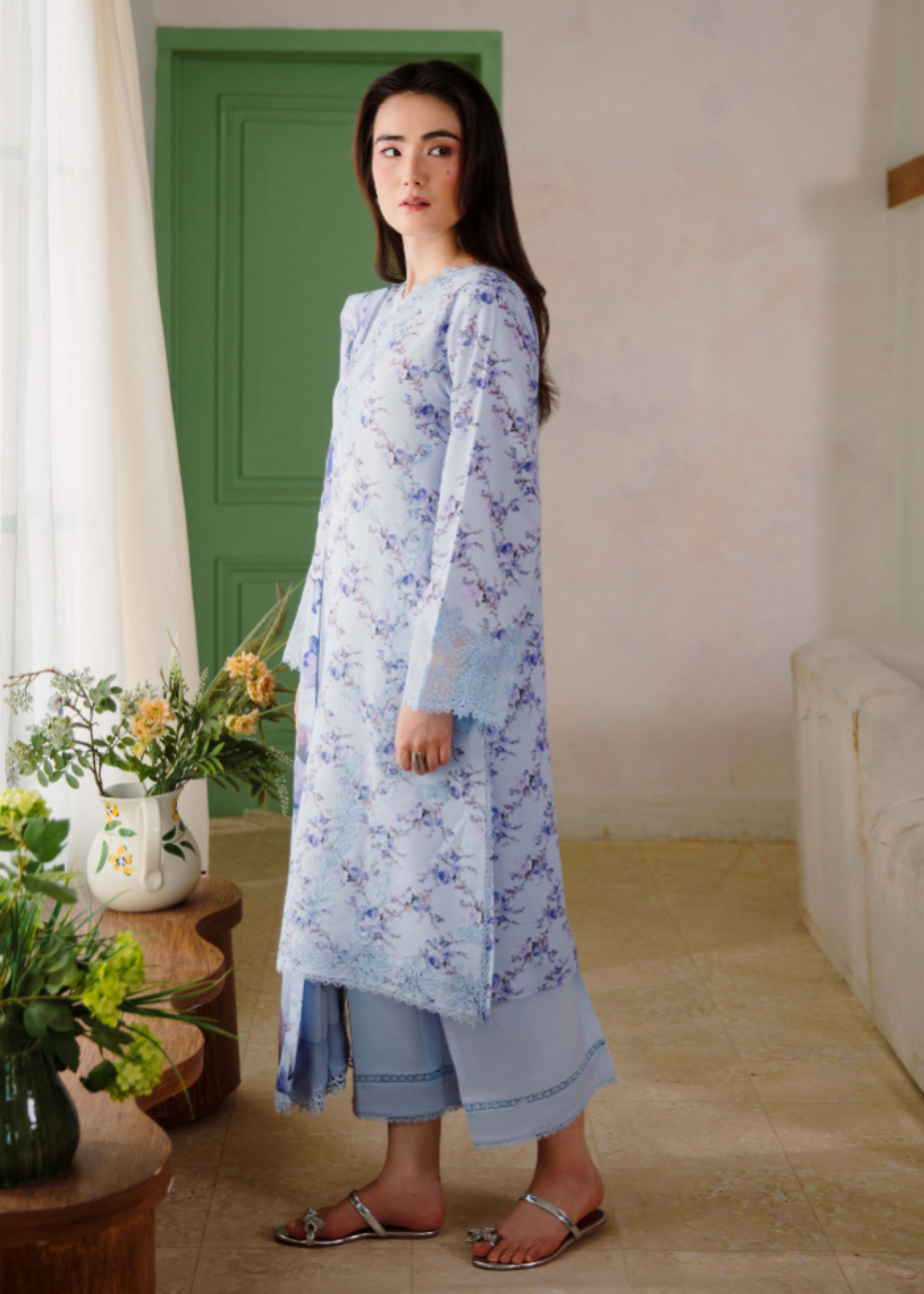 karandi Kurta Set in Sky blue