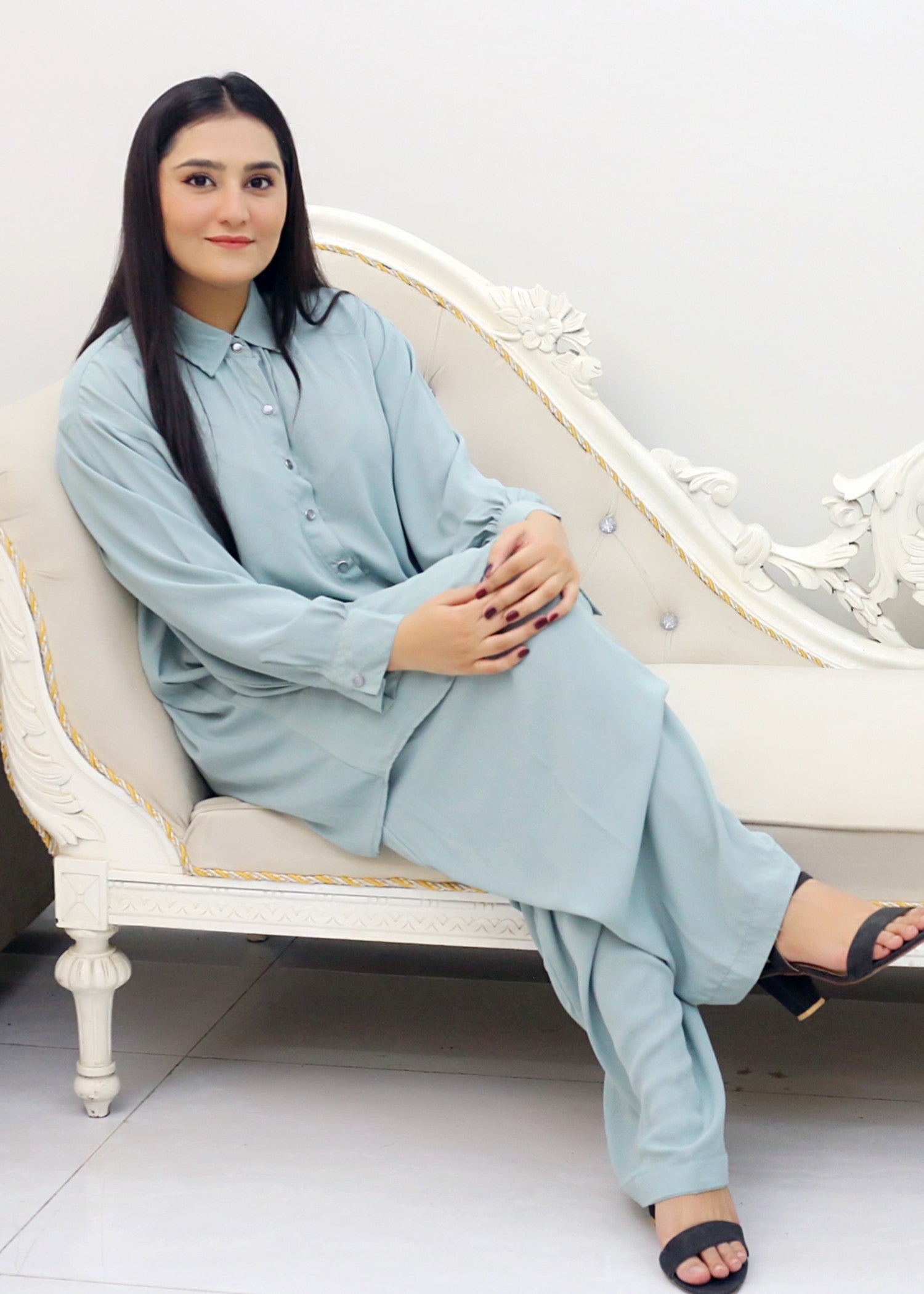 silk georgette Co ord Sets in Frost blue