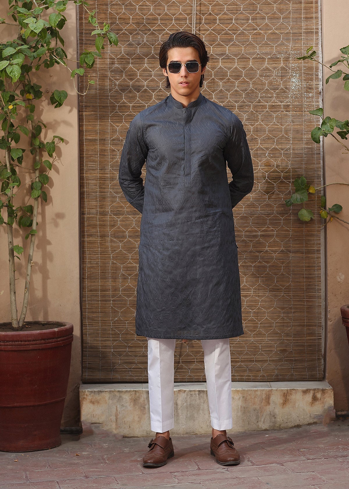cotton Kurta in Graphite by Haris Hassaan