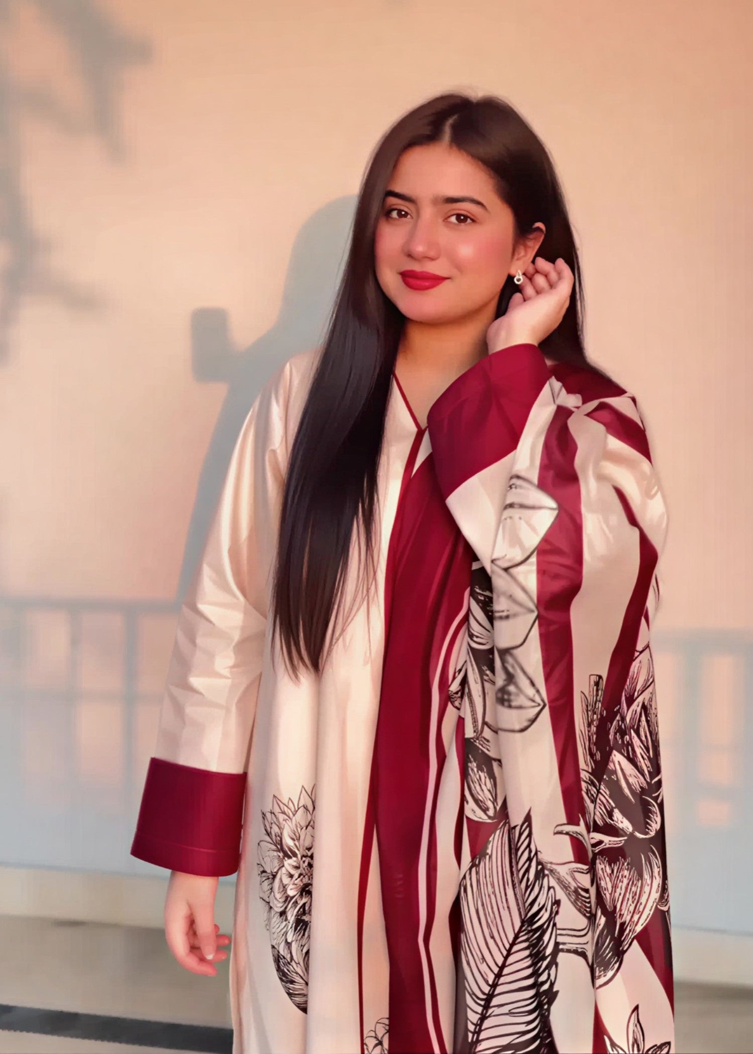 lawn Kurta Set in Black, carmine, ivory