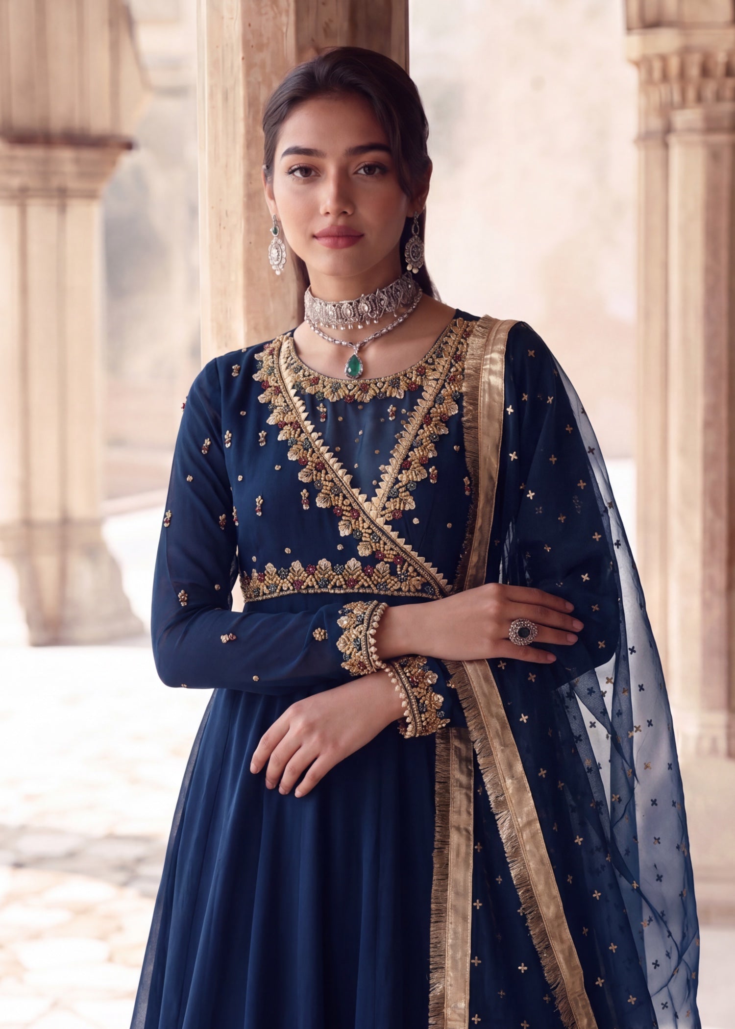 chiffon Angrakha in Cobalt blue