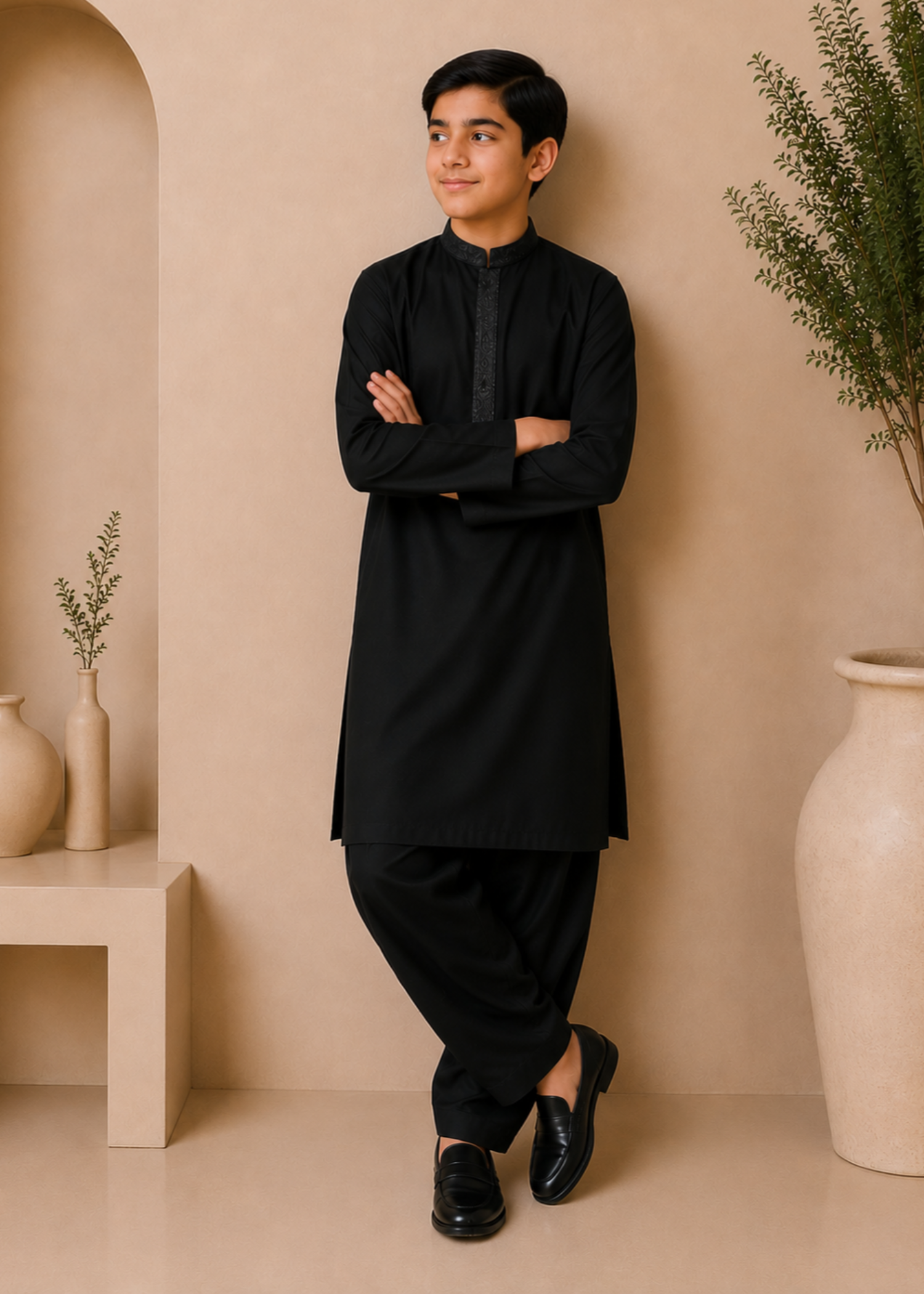 wash & wear Kurta Set in Obsidian