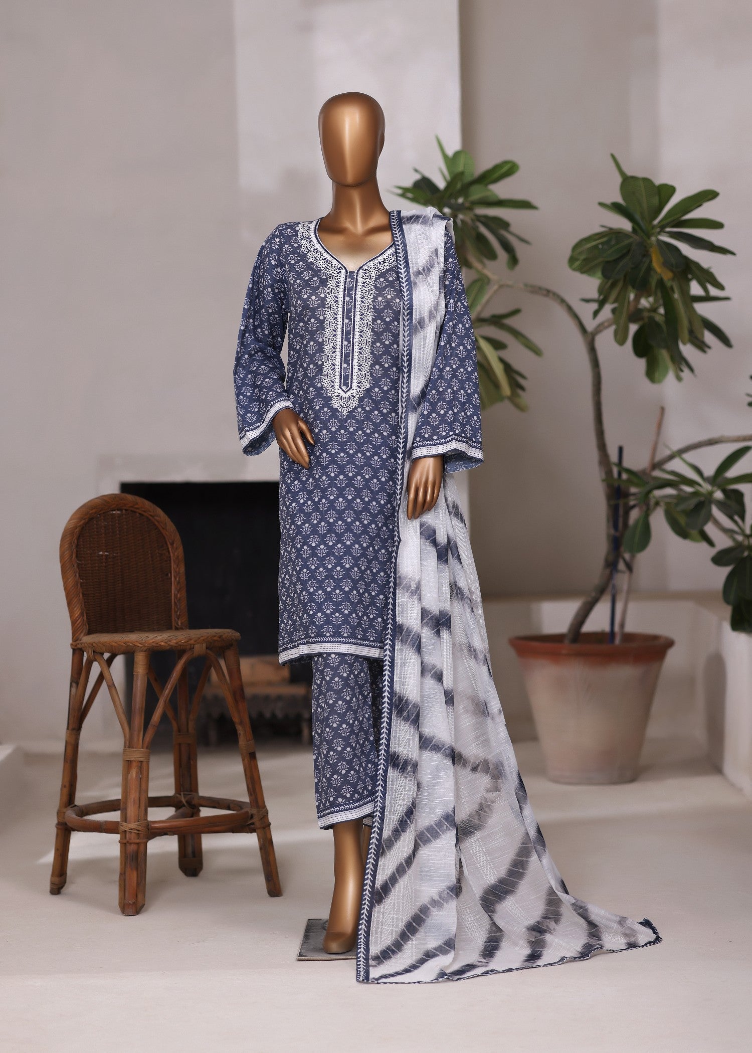 polycotton Kurta Set in Twilight blue