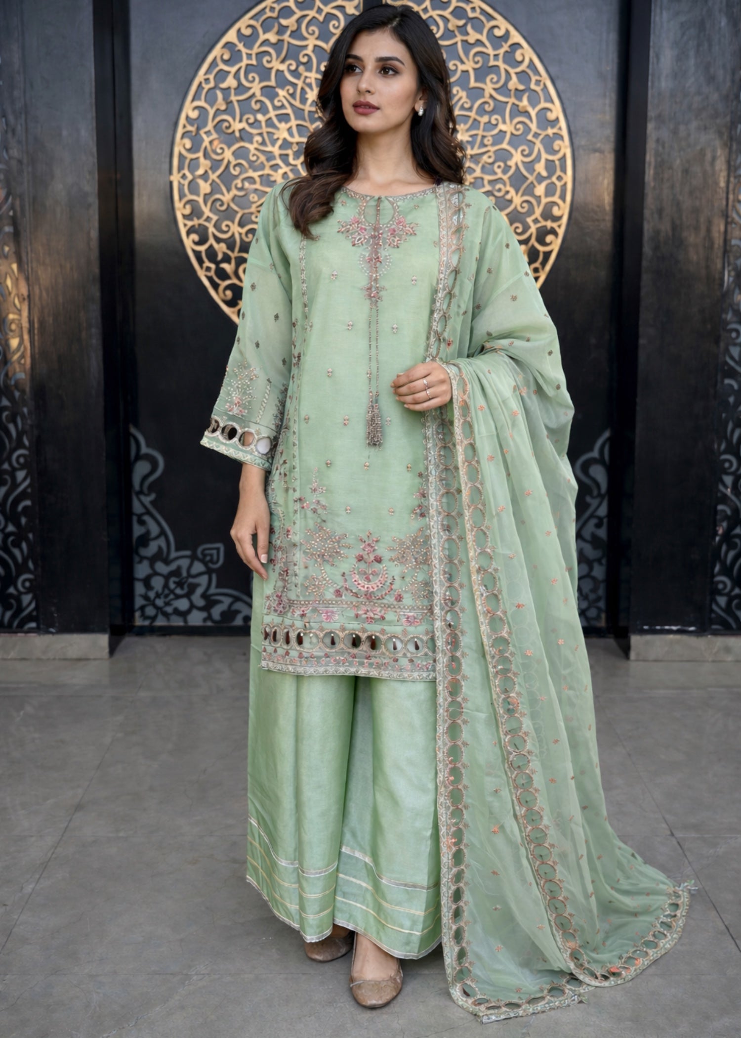organza Sharara in Green