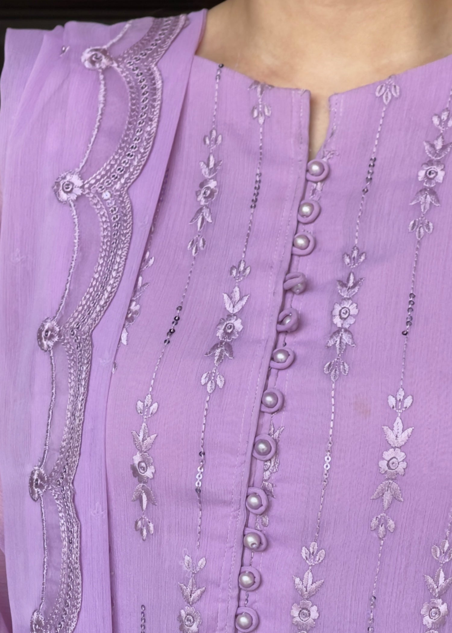 chiffon Kurta Set in Heathered lilac