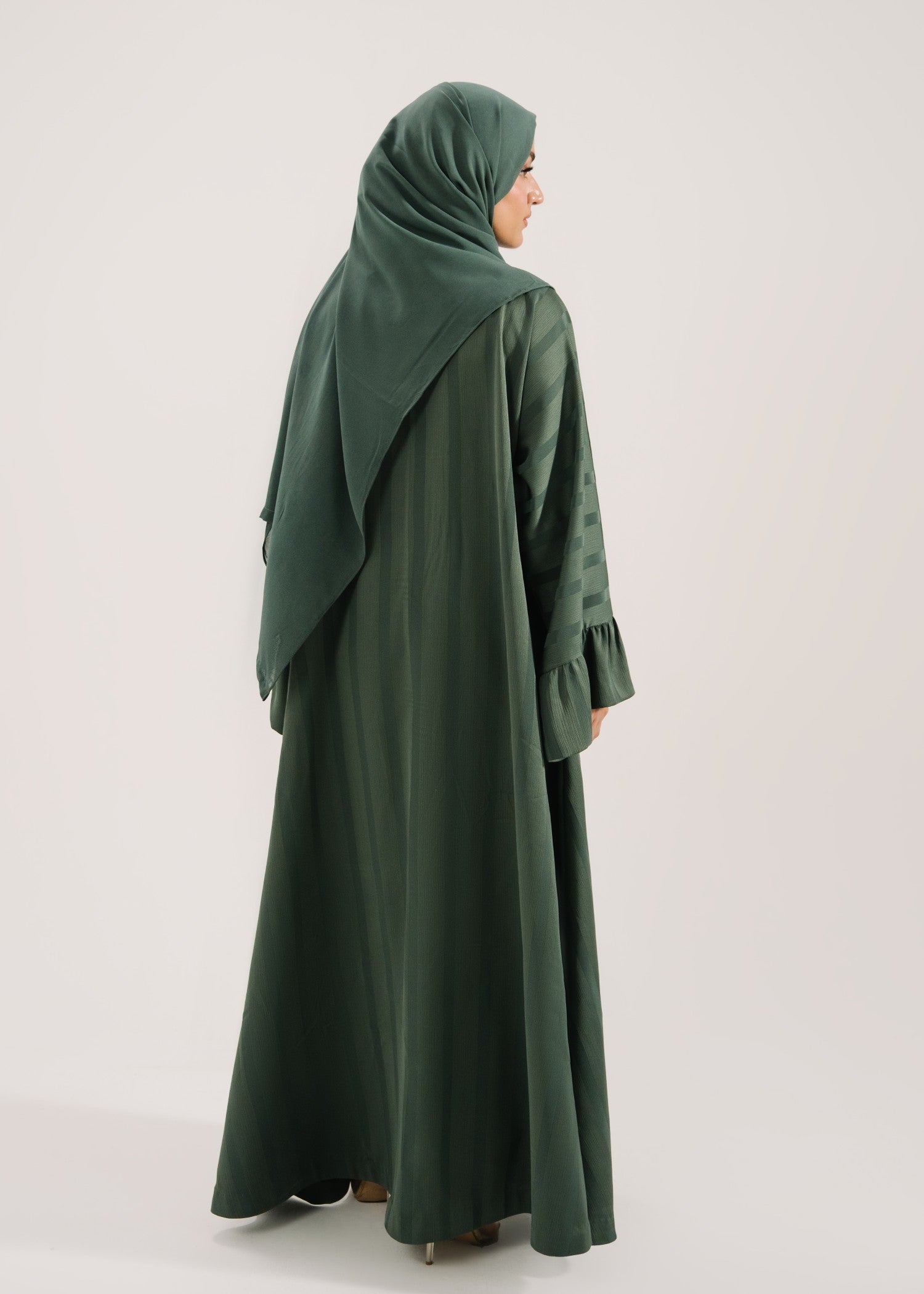 self-textured organza Abaya in Bottle green