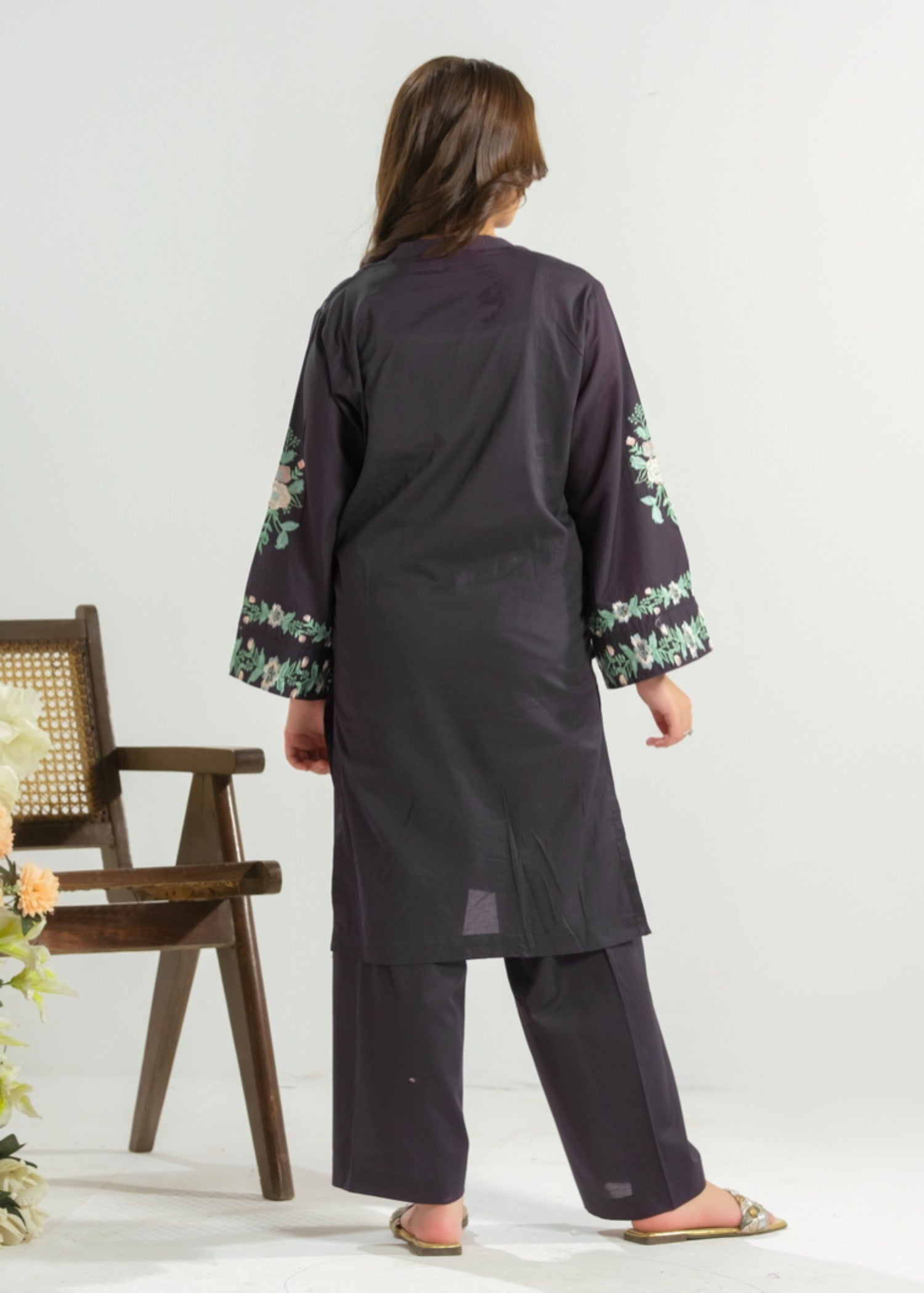 cambric Kurta Set in Dark blue