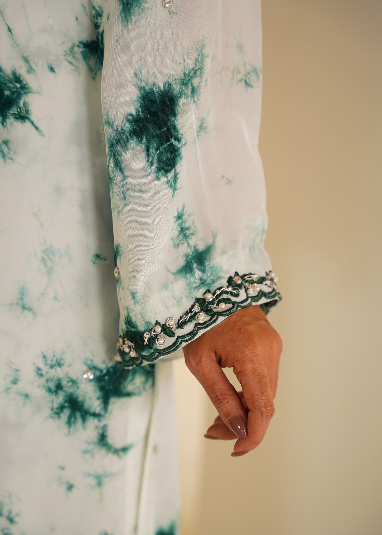 tussar silk Co Ord Sets in Dark green, white