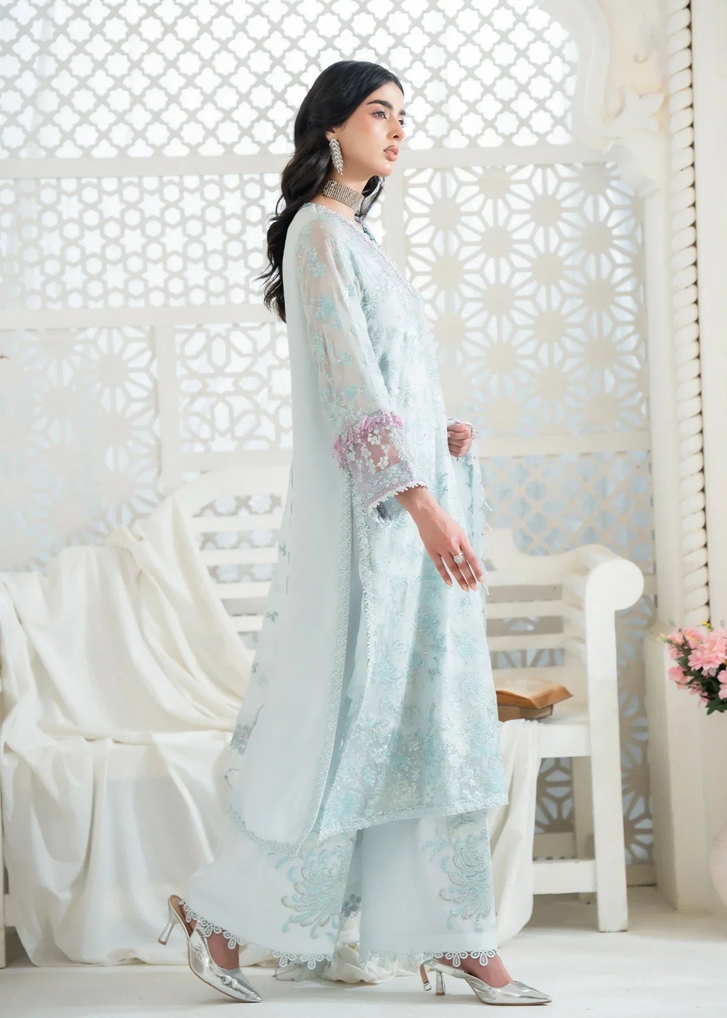 georgette chiffon Kurta Set in Ice blue