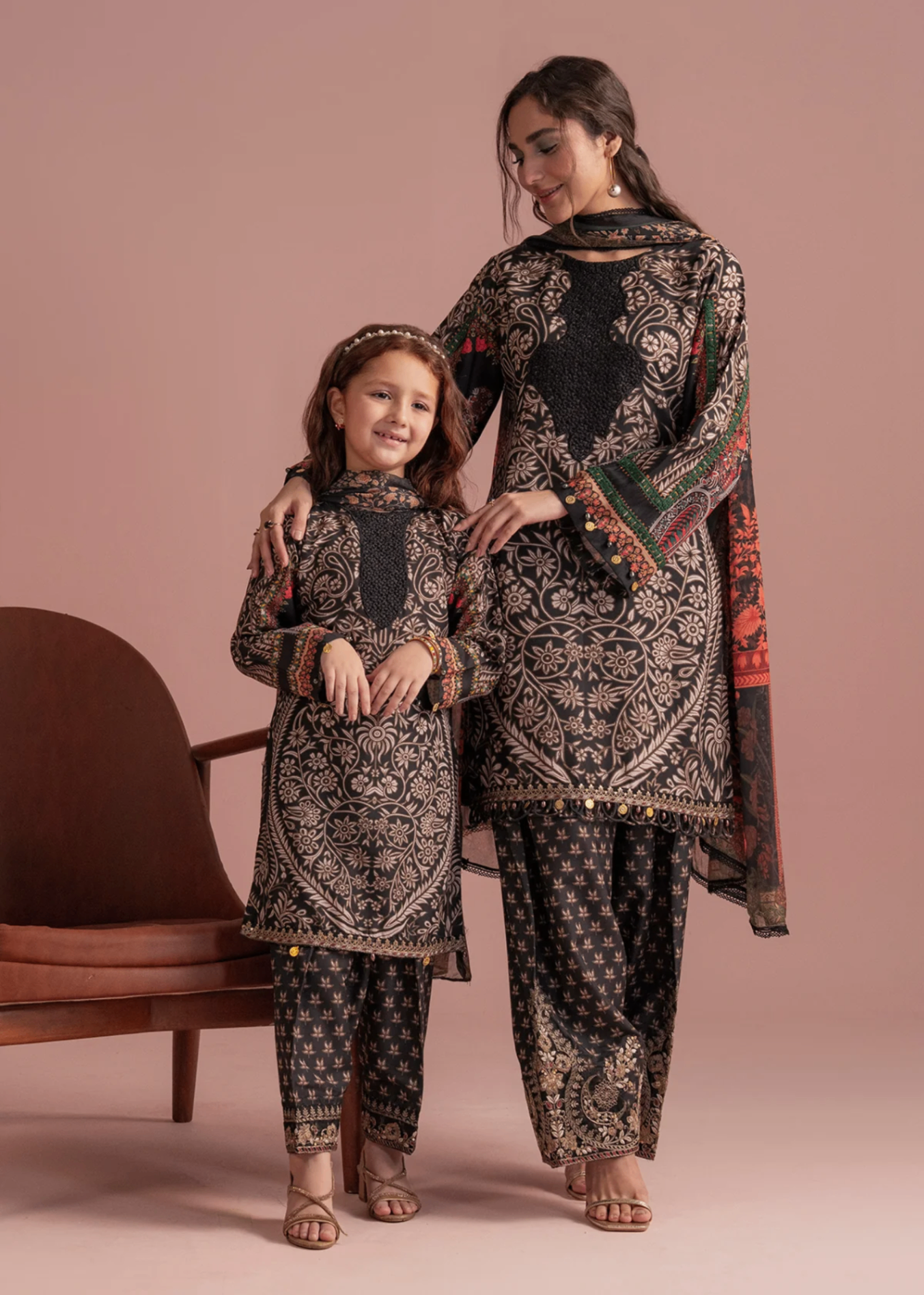 poly lawn Kurta Set in Black