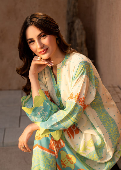polyester crepe Kaftan in Pastel green, key lime, light yellow