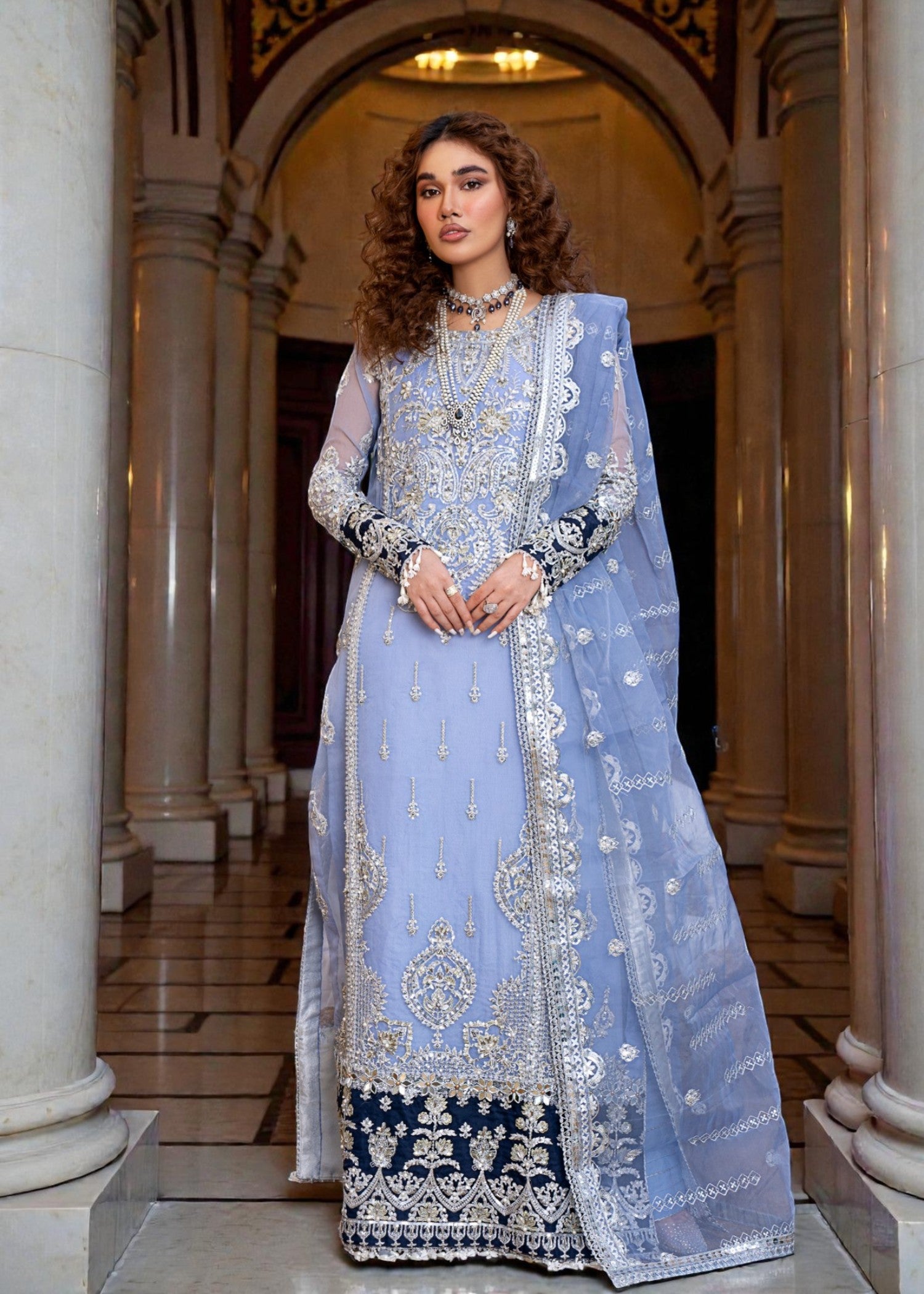 chiffon Kurta Set in Cloud blue