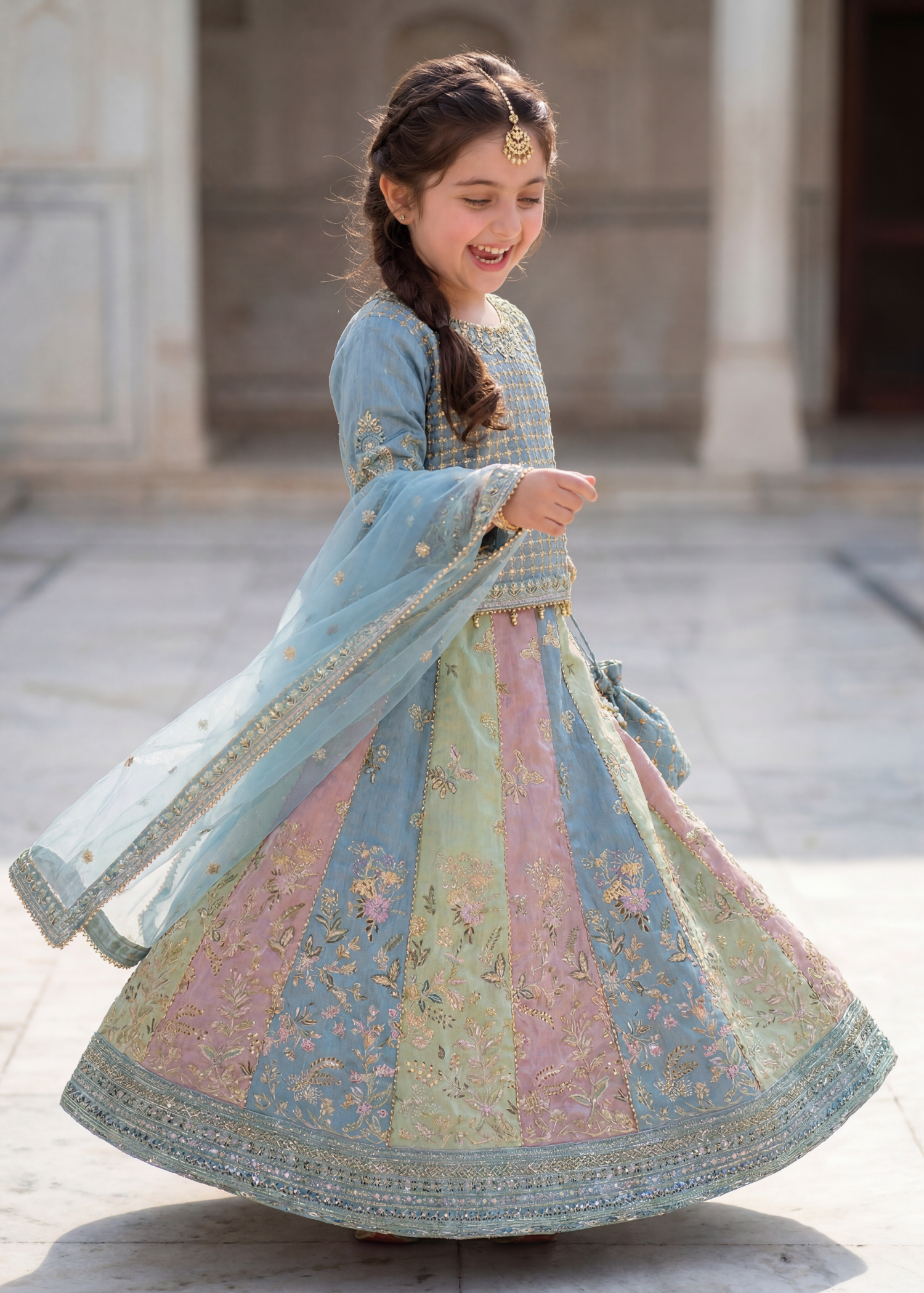 raw silk Lehenga in Multi
