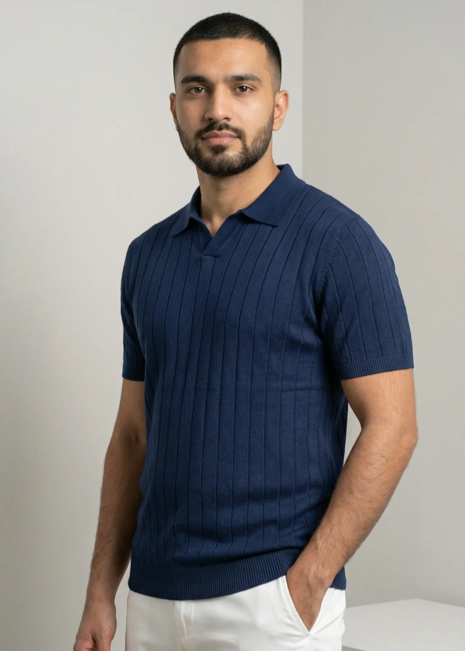 cotton jersey Polo Shirt in Navy blue by Level