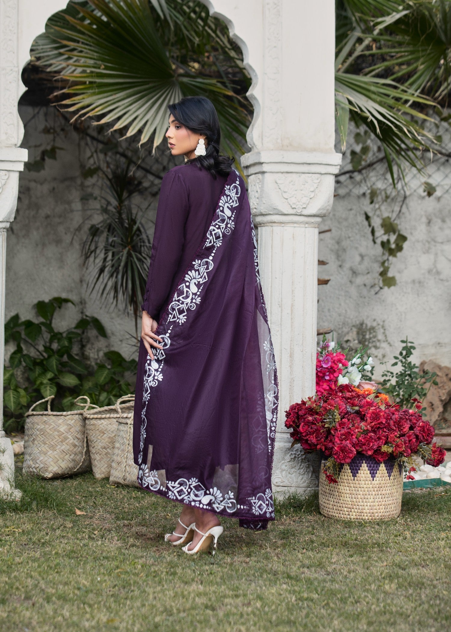 tussar silk Kurta Set in Plum